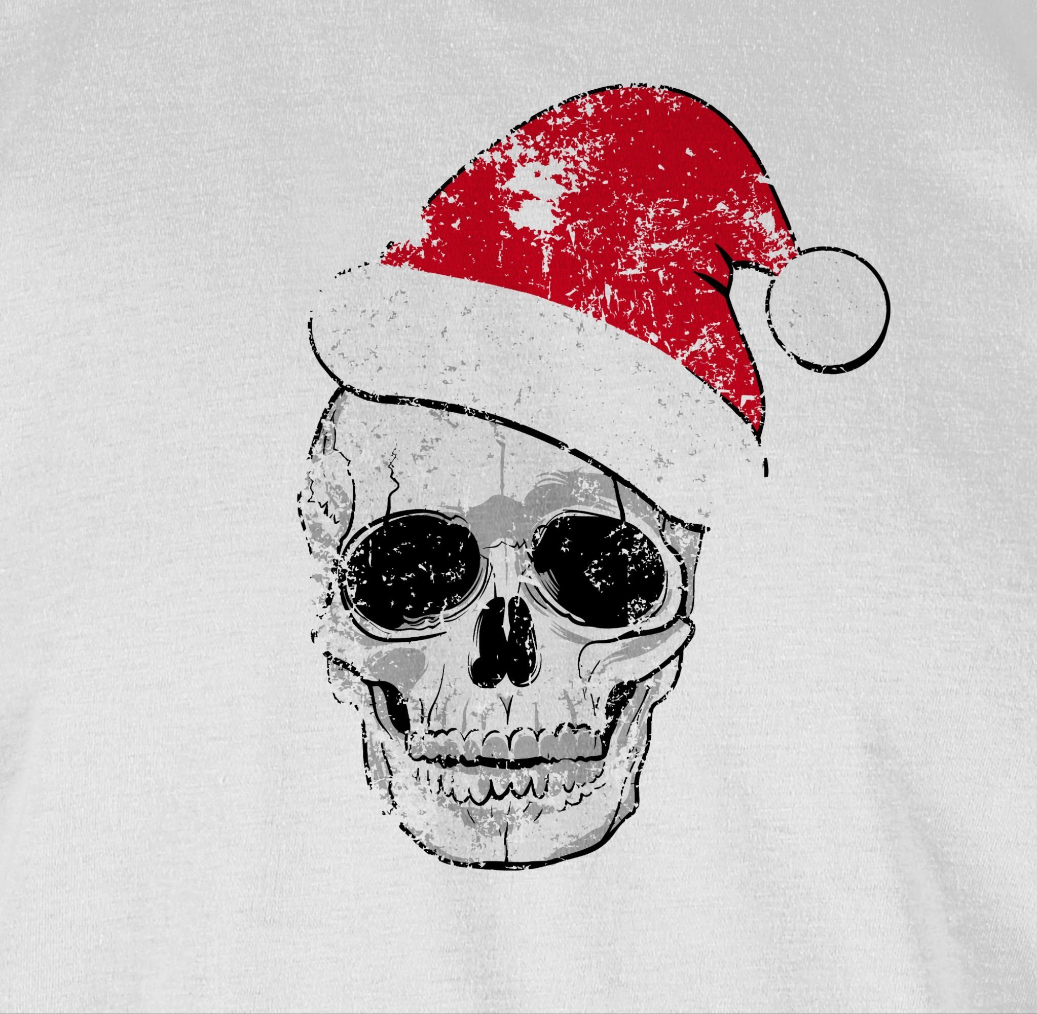 Kleidung Weihachten Weihnachtsmütze Vintage T-Shirt Totenkopf Weiß Shirtracer 03