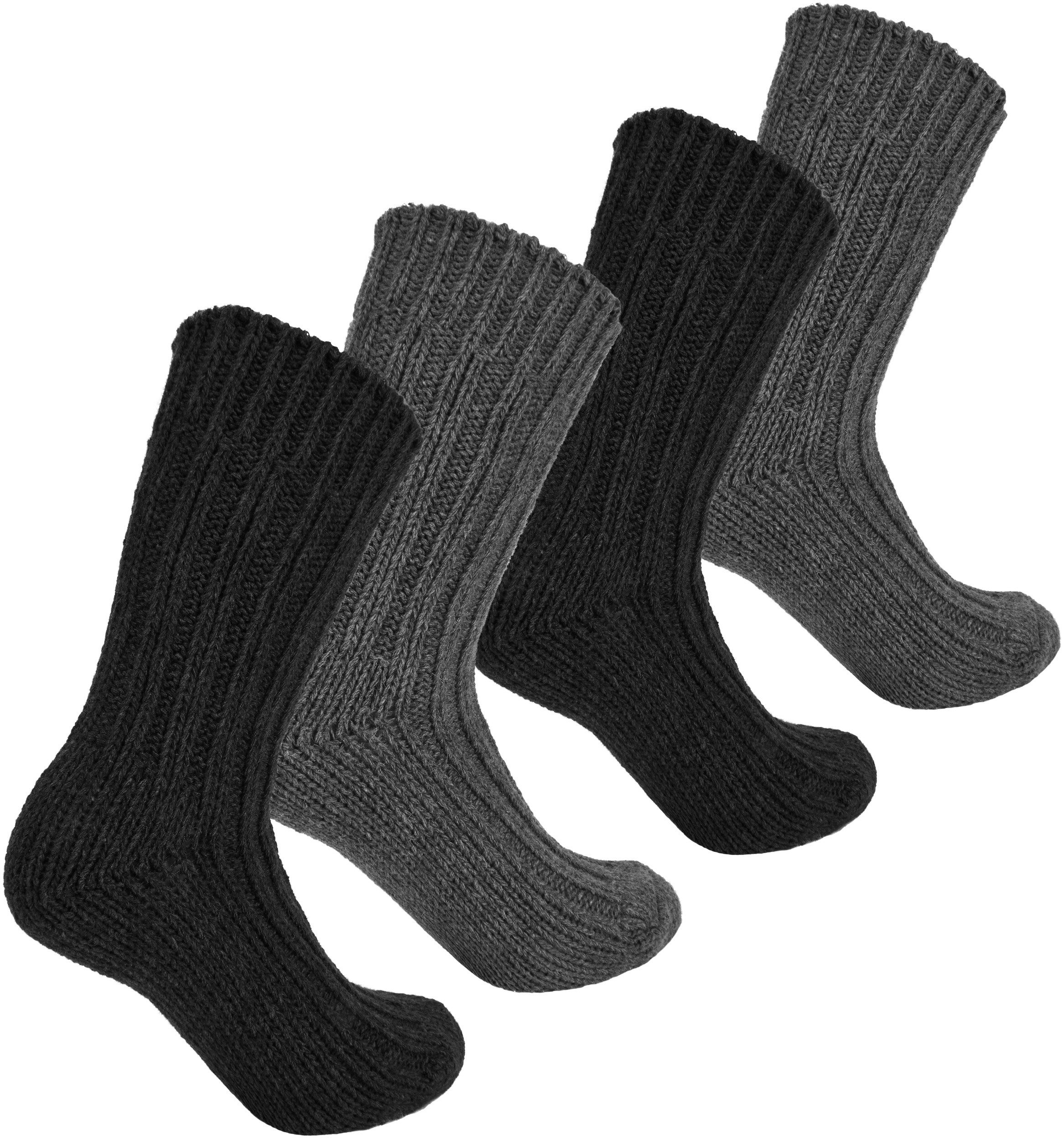 Wollsocken Kindersocken 100% und Anthrazit BRUBAKER - 4 Socken Wintersocken Kinder und Kuschelsocken Alpakawolle aus Set - (Set, für Mädchen Jungen Paar) Schwarz Alpaka