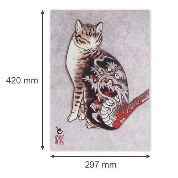 GalaxyCat Poster Japanisches Katzen Wandbild im Ukiyo e Stil, Katzen Wandbild auf, Katze mit Tatoo, Ukiyo-e Wandbild - Katze mit Tatoo