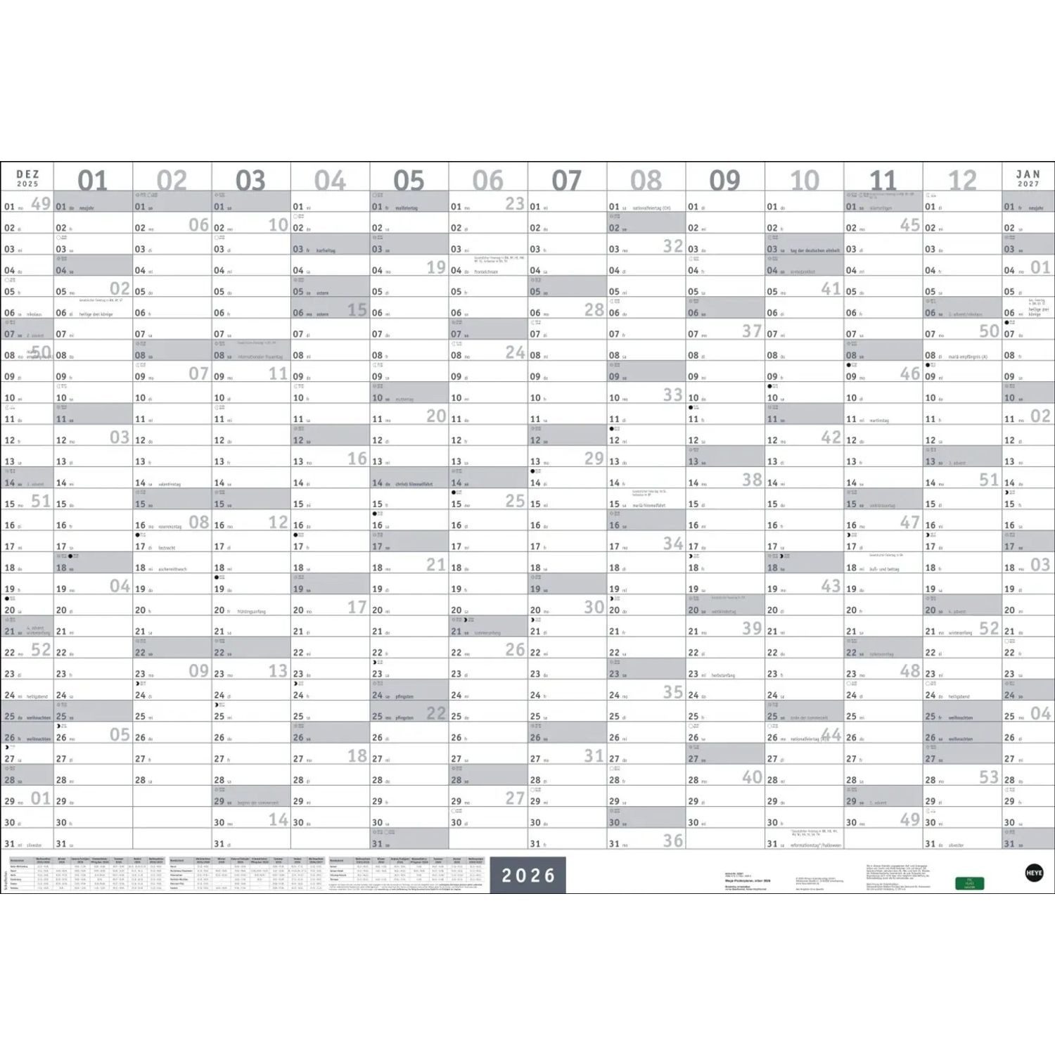 HEYE Wandkalender Mega-Posterplaner, silber 2026