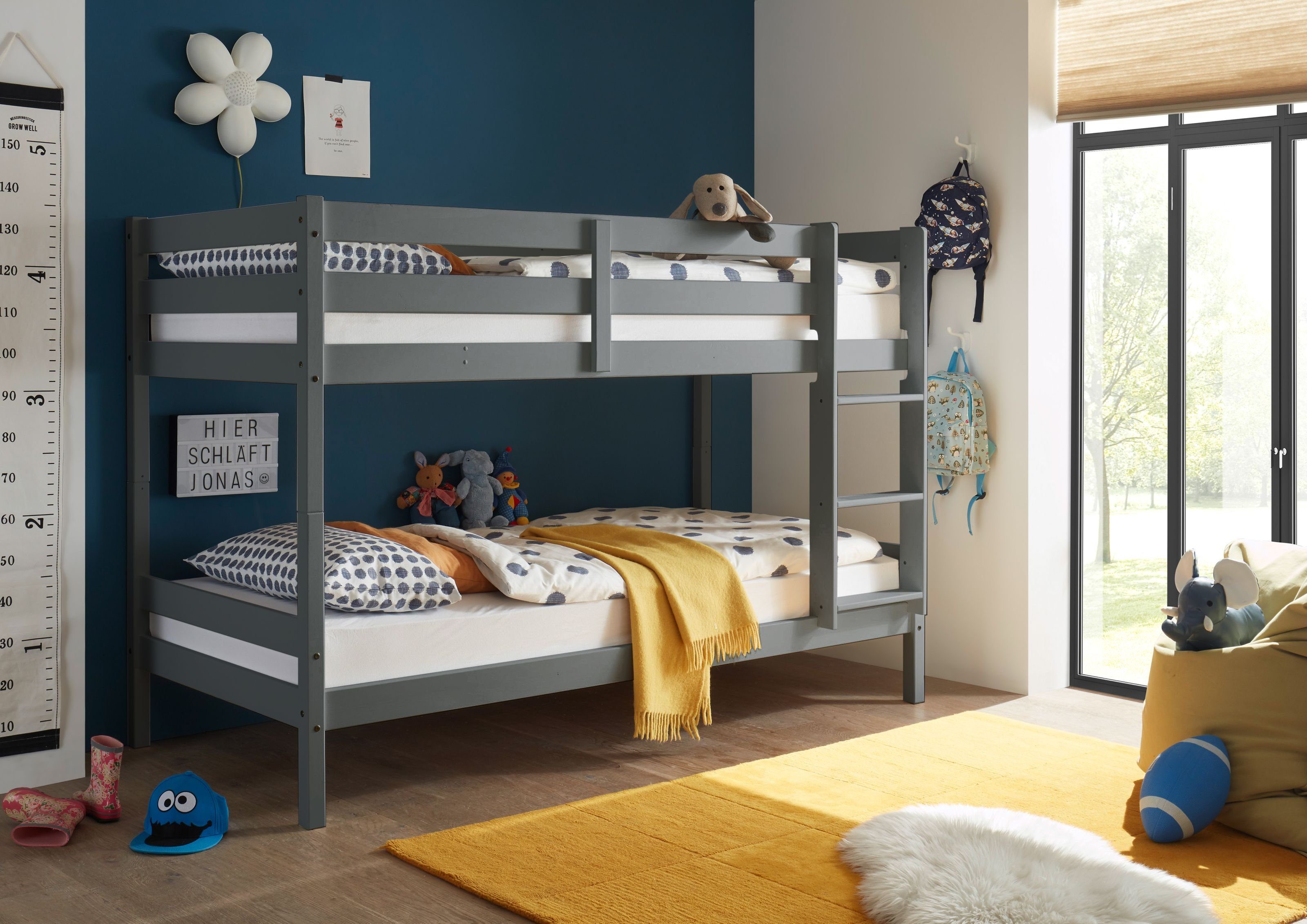 Begabino Etagenbett aus Massivholz in Kiefer Grau. Abmessungen (BxHxT) 207x günstig online kaufen