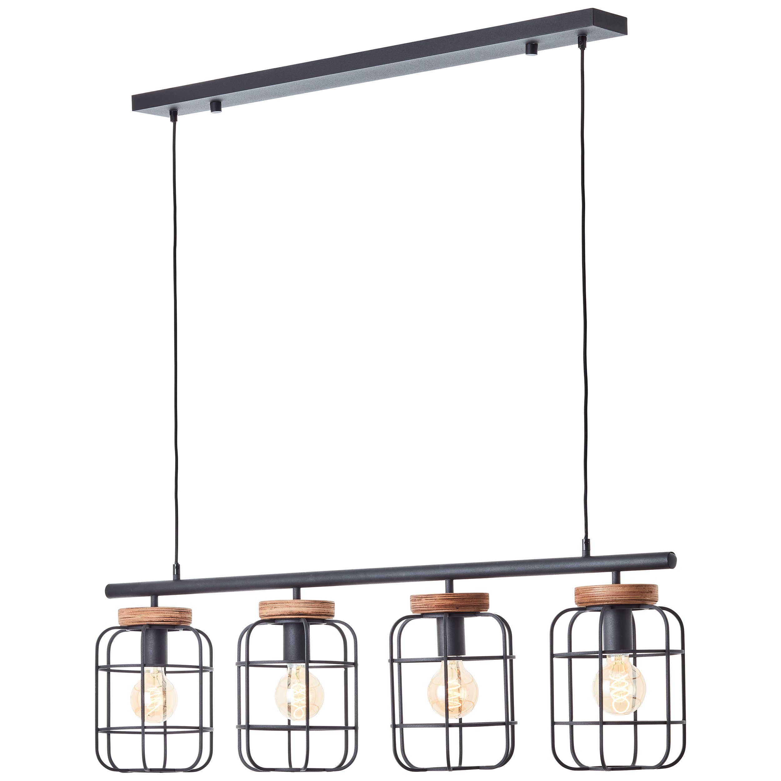 Brilliant Pendelleuchte Gwen, ohne Leuchtmittel, 158 x 20 x 115 cm, 4 x E27, kürzbar, Metall/Holz, schwarz/braun