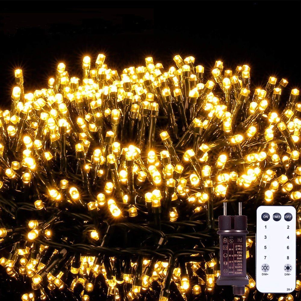 XERSEK LED-Lichterkette Micro LED Büschellichterkette Outdoor Dekor  Beleuchtung Cluster, 1000-flammig, 20m,Warmweiß,Grün Kabel,Timer,4-fach  Dimmfunktion,8 Lichtmodi