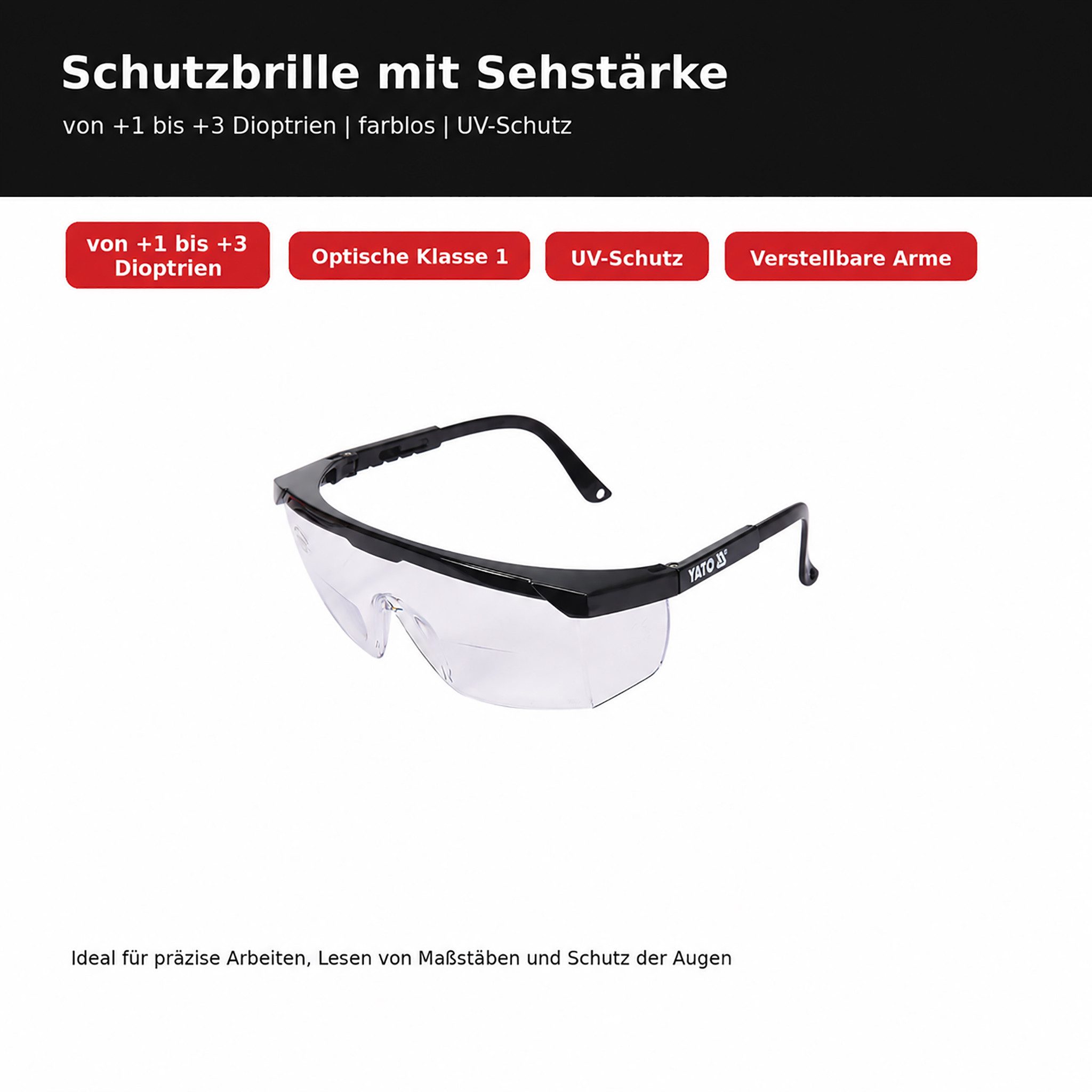 Yato Arbeitsschutzbrille Schutzbrille Lesebrille Arbeitsbrille mit Sehstärke 1 - 3 dpt