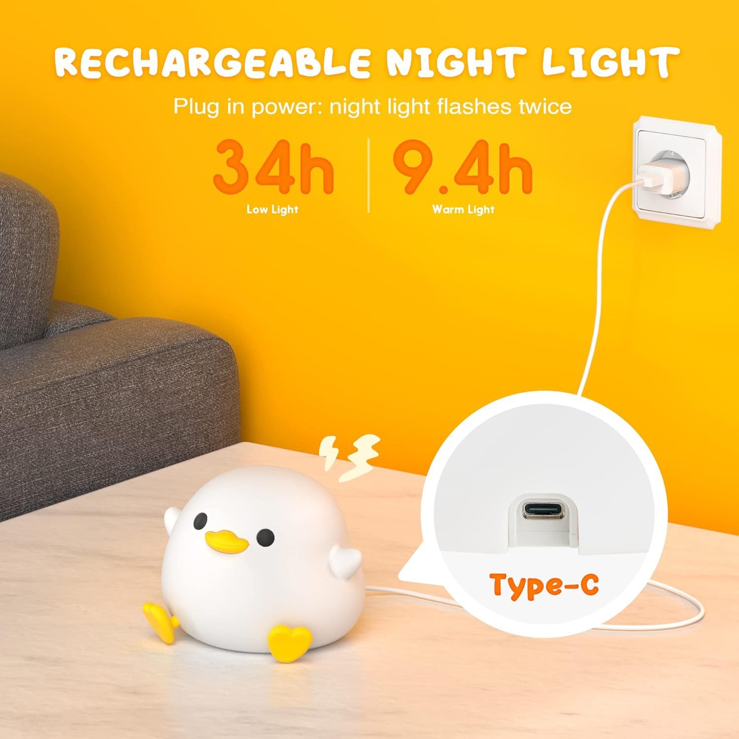 FELIXLEO LED Nachtlicht LED Nachtlicht Kinder DoDo Duck Silikon Stilllicht Baby – Bild 5 von 5
