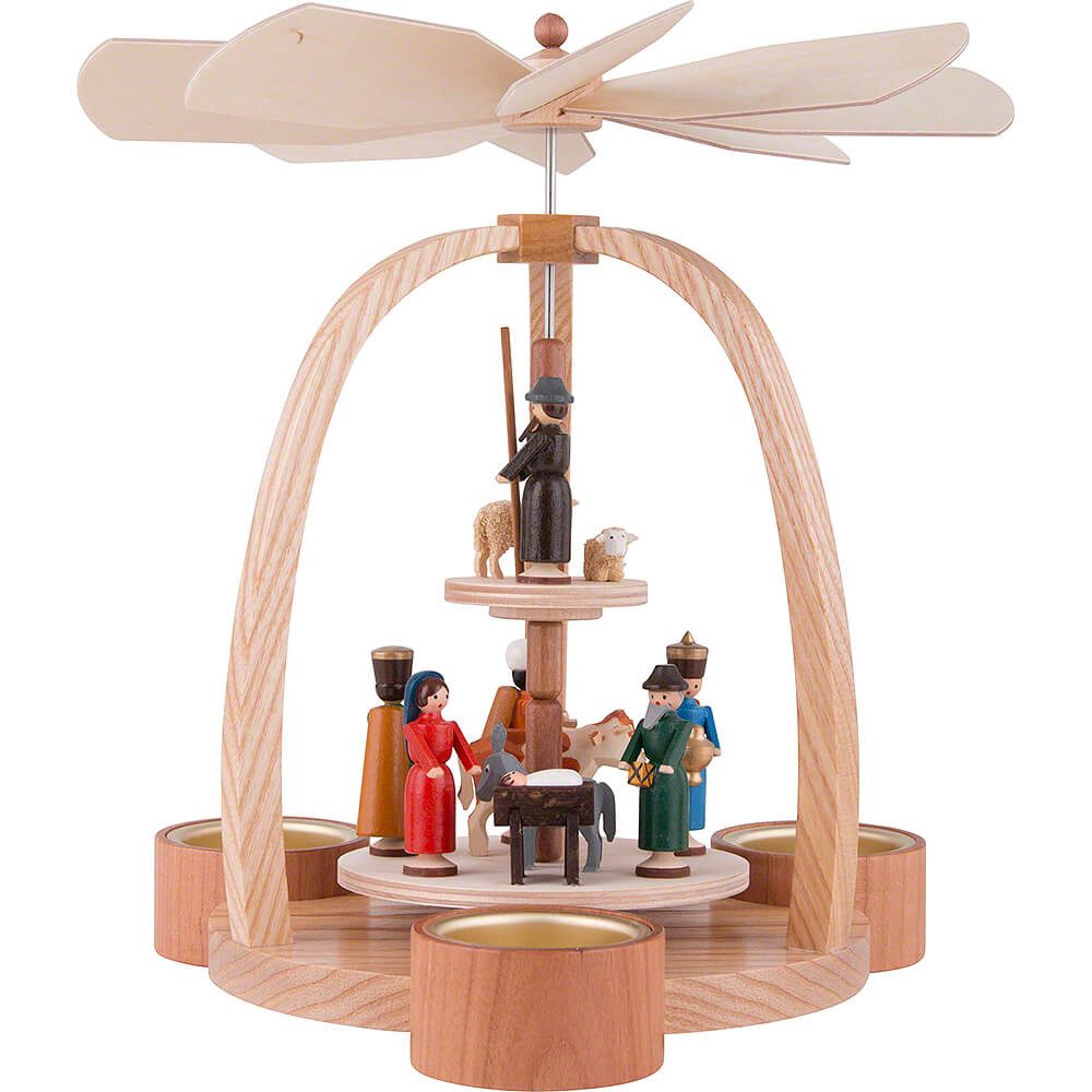 Volkskunst Neuber Weihnachtspyramide 2-stöckige Pyramide Christi Geburt (24cm) von Knuth Neuber