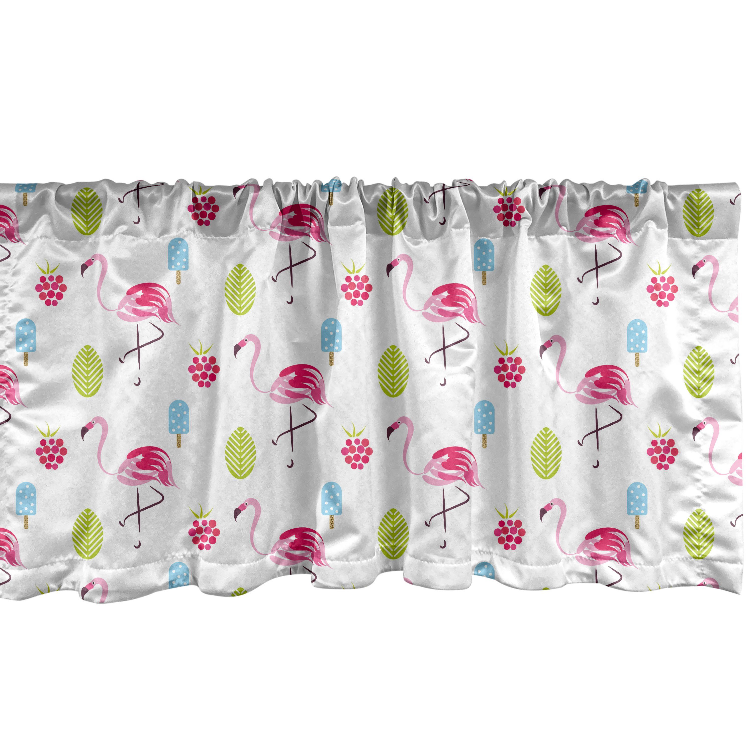 Scheibengardine Vorhang Volant für Küche Schlafzimmer Dekor mit Stangentasche, Abakuhaus, Microfaser, Flamingo Sommer Ice Cream Berry