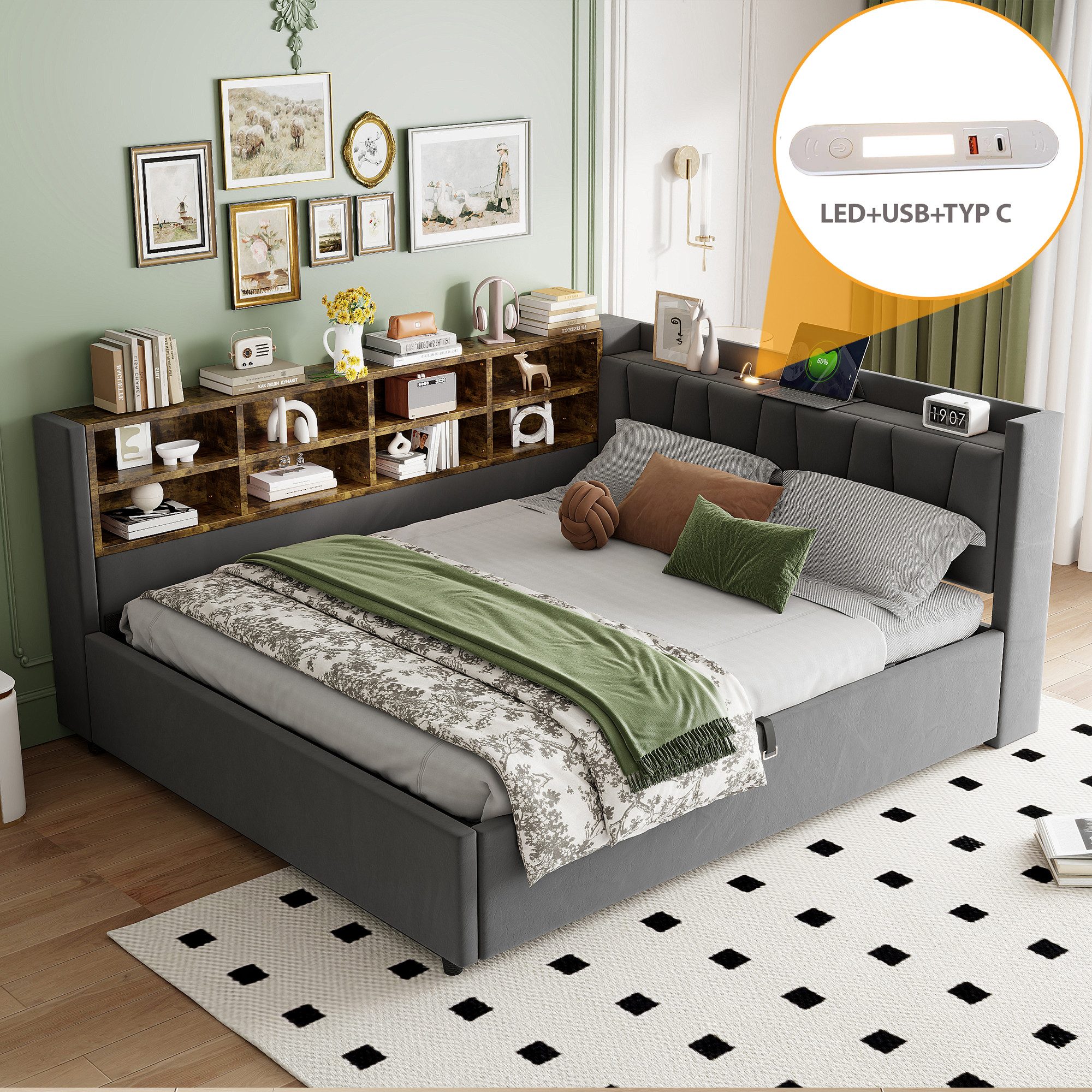 Flieks Daybett, Hydraulisches Polsterbett 140x200cm Stauraum Ladefunktion N günstig online kaufen