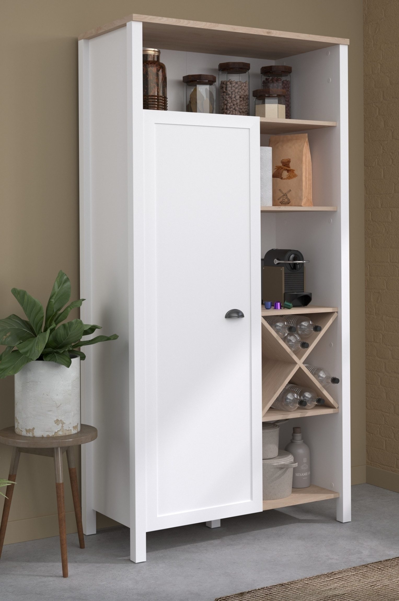 Parisot Mehrzweckschrank Parisot Buffet Cottage 11 Landhaus, 1 Tür, in Weiss / Eiche Dekor - 95x185x43cm (B/H/T)
