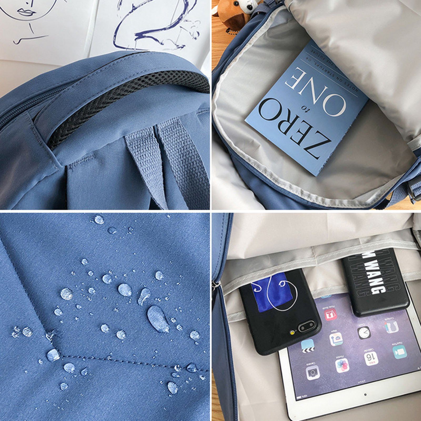 blue Einfacher Schultasche pendant Rucksack Blusmart without Reißverschluss Rucksack Kapazität Mode Große