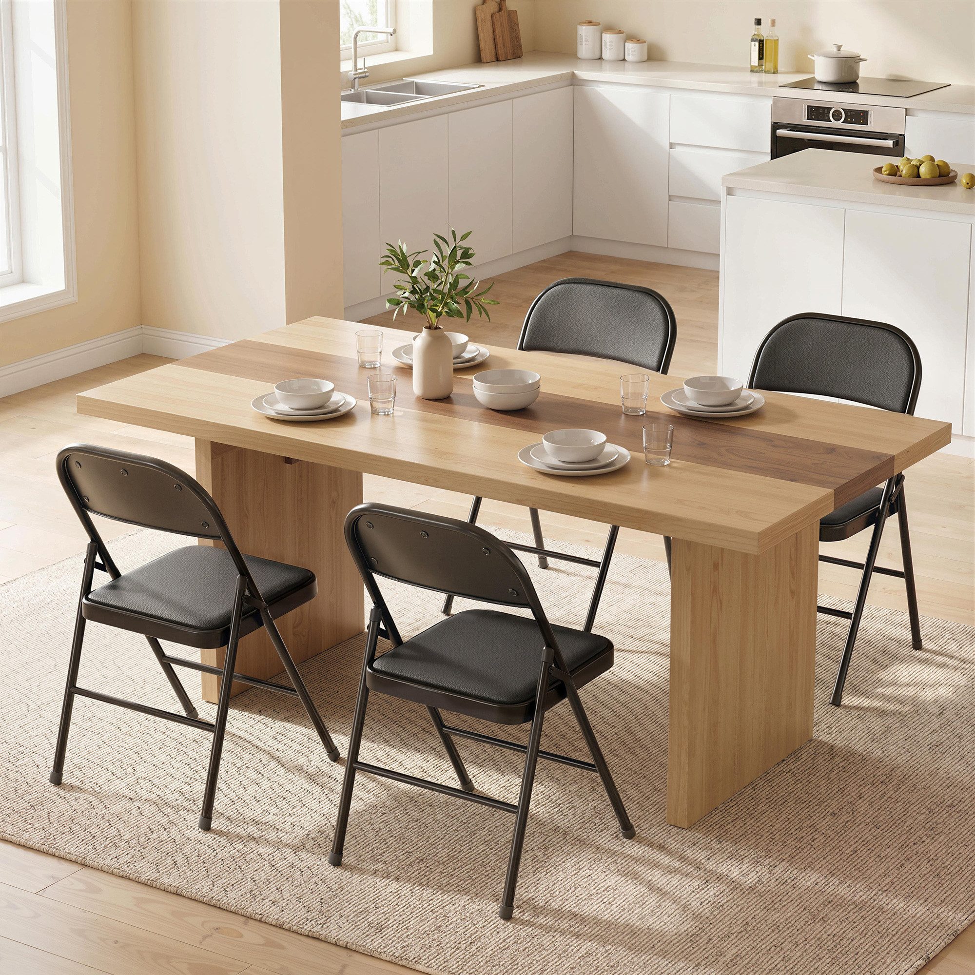 HOMCOM Klappstuhl Campingstuhl gepolstert (Klappbar Bürostuhl, 4 St), für Gäste, Büro, Camping, Schwarz