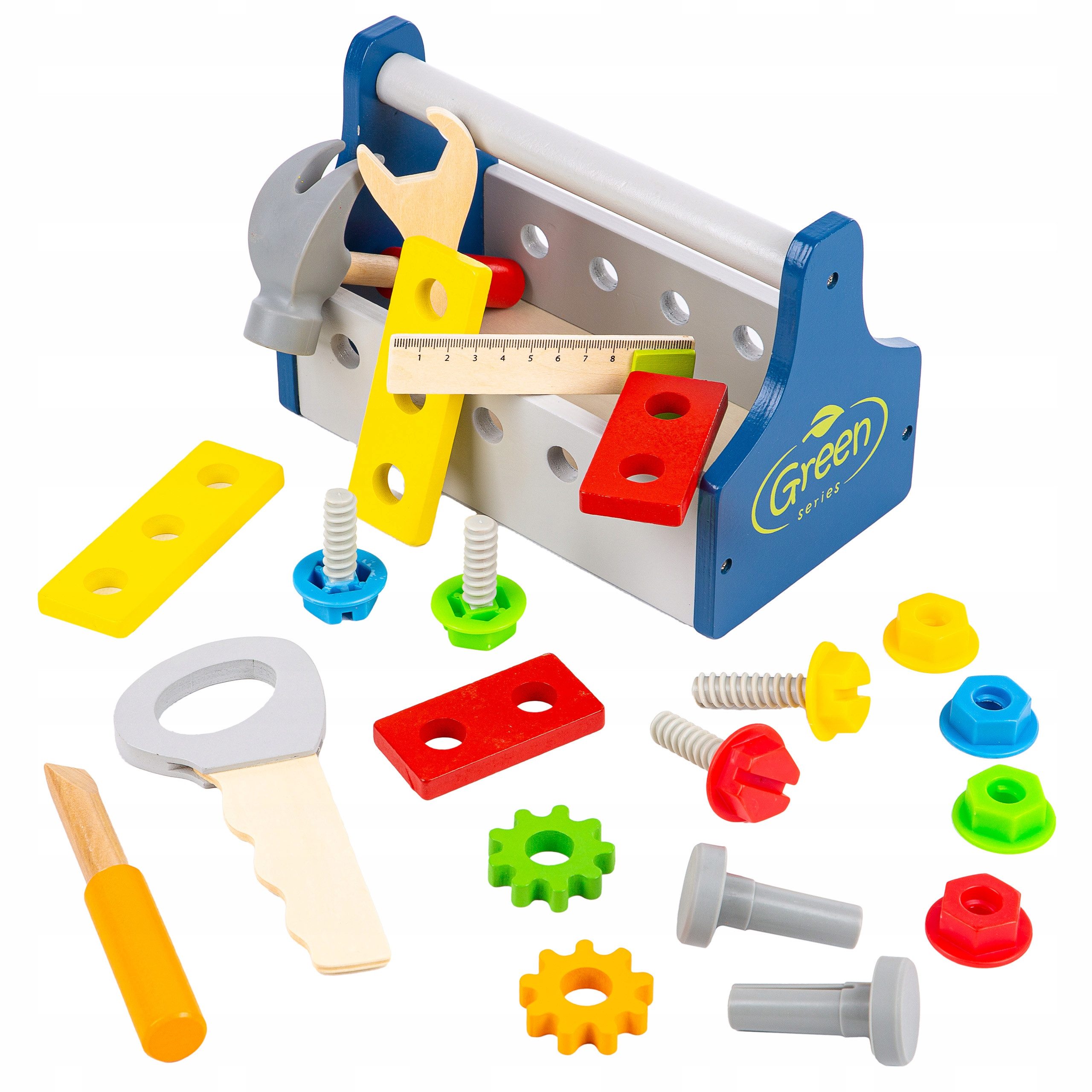 Green Series Kinder-Werkzeug-Set Werkzeugkasten Holz Kinder – 22-tlg Set – Lernen & Spielen, (Set, Werkzeugkasten mit 22 Teilen), aus Holz