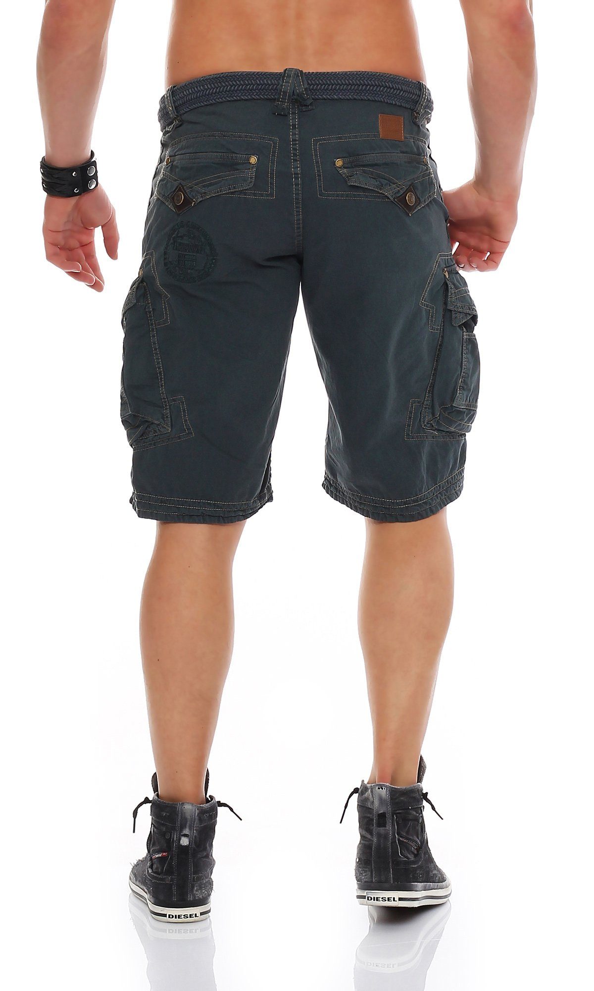 Geographical Norway Cargoshorts Herren Blau Gürtel) Shorts, / Shorts kurze unifarben Hose, abnehmbarem (mit G-PERLE camouflage