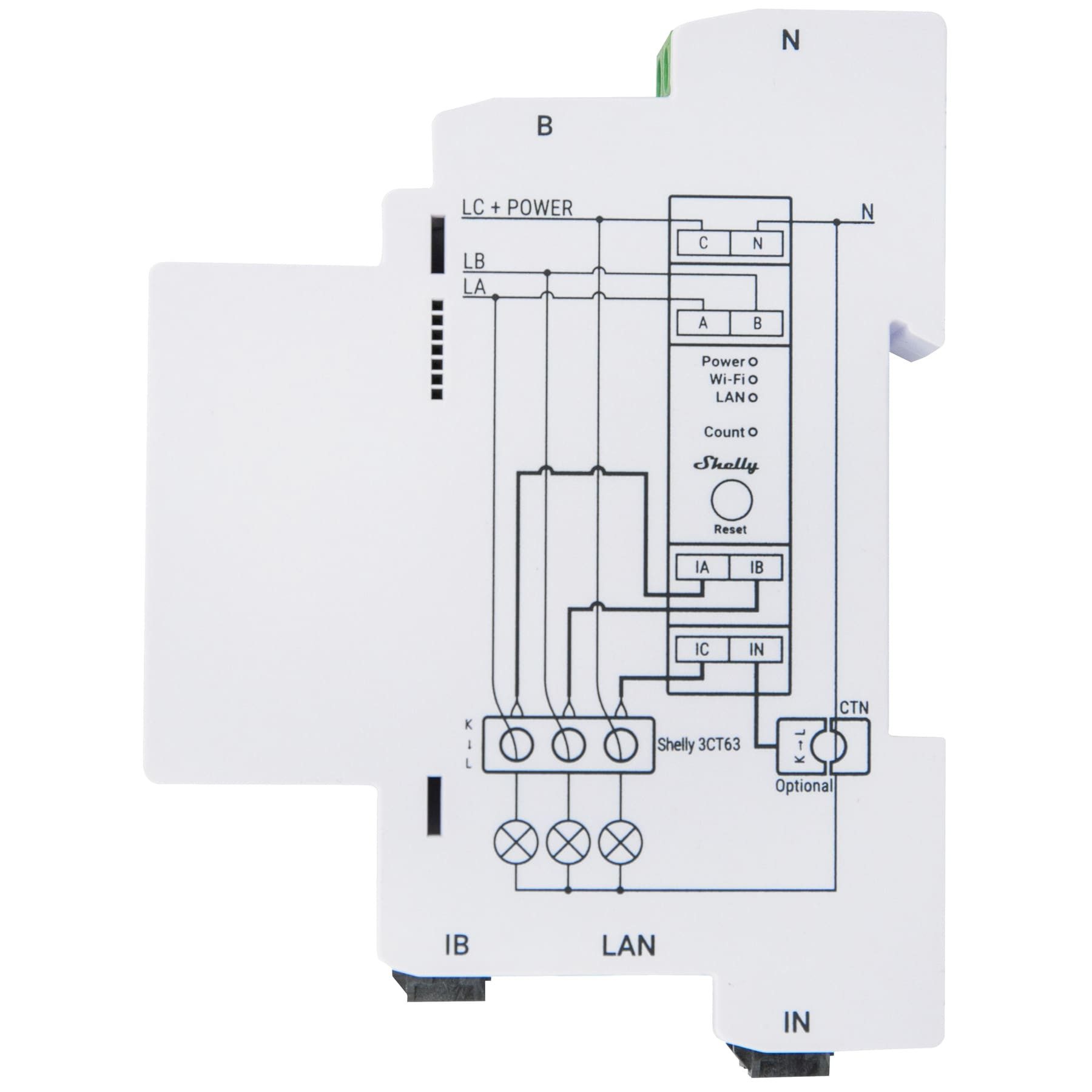 Shelly Drehstromzähler SHELLY Energiezähler Pro 3EM-3CT63, Wlan, BT, LAN
