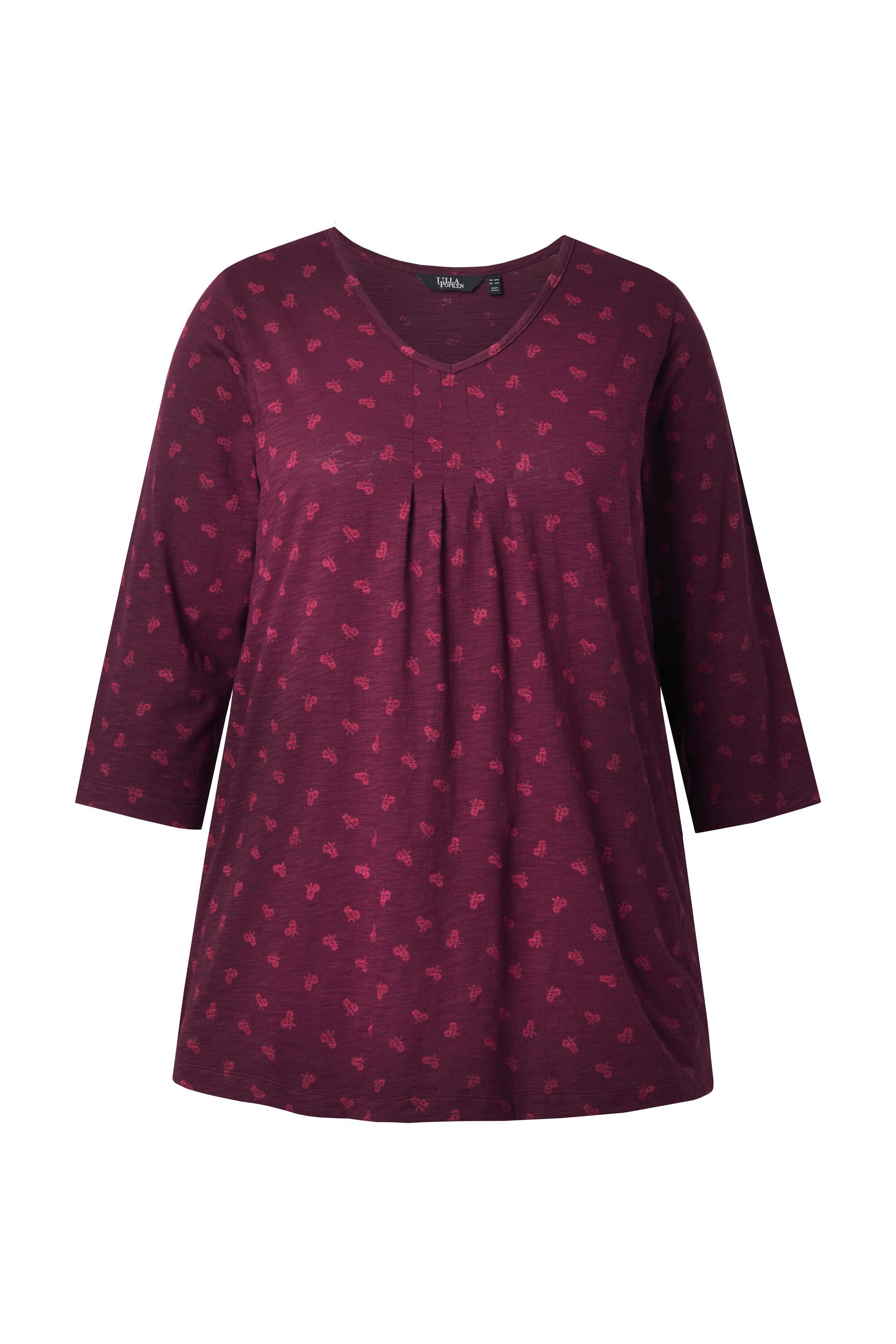 Ulla Popken T-Shirt Shirt Blüten A-Linie V-Ausschnitt 3/4-Arm günstig online kaufen