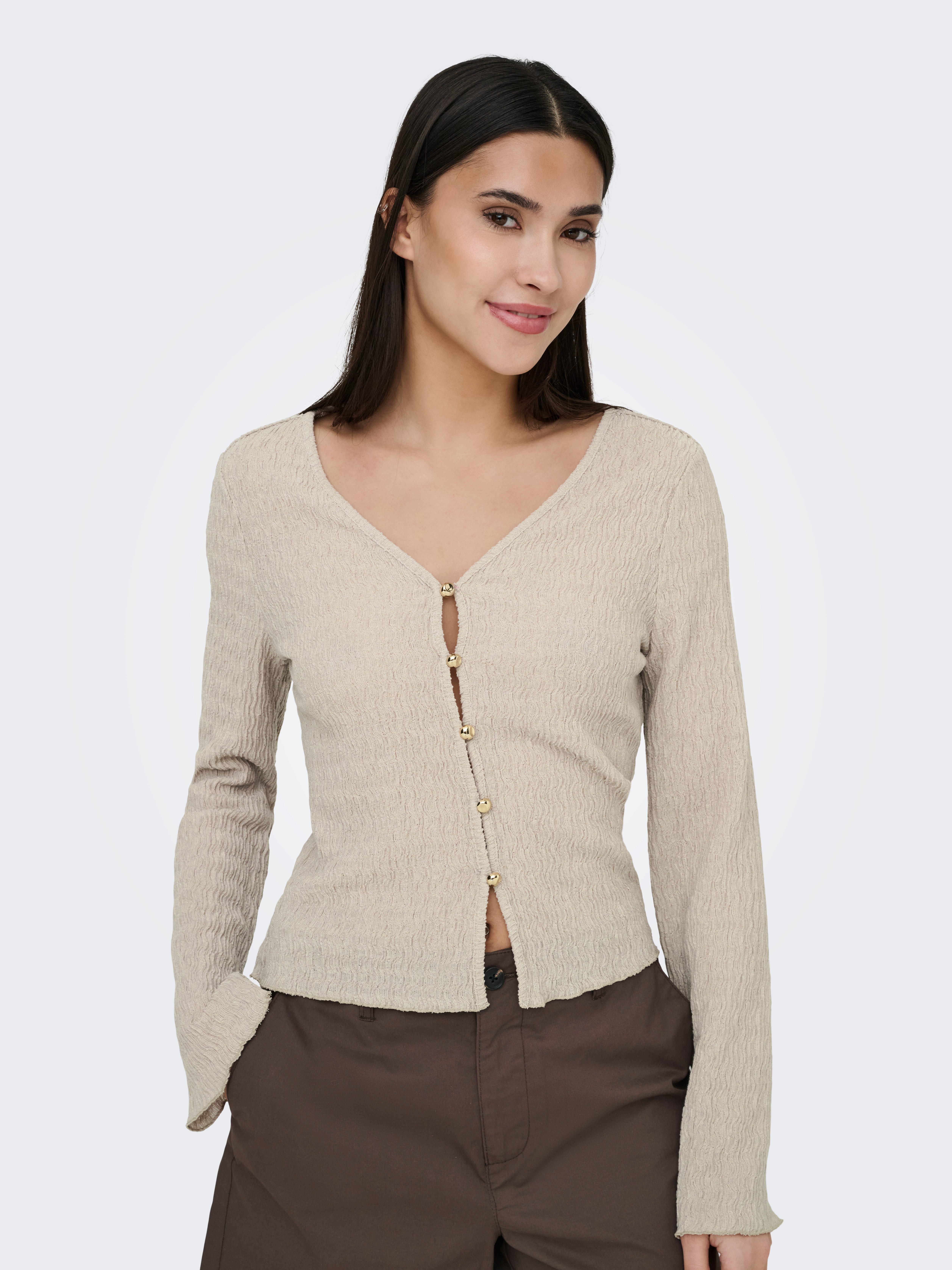 ONLY Strickjacke ONLILSE L/S CARIDGAN STRUC JRS Kunstfaser, V-Ausschnitt