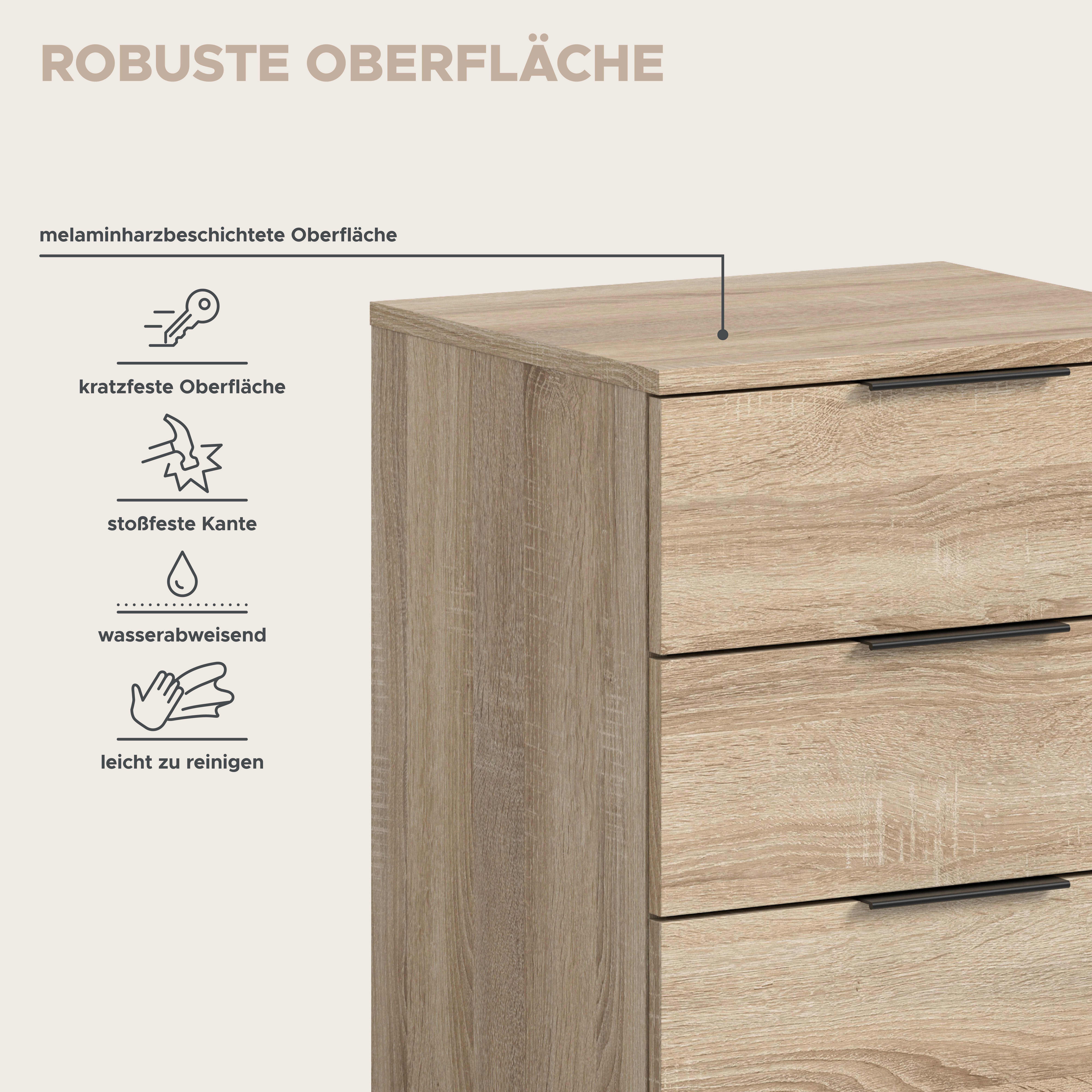 OTTO home Nachtkommode Skarde Nachttisch Beistelltisch Kommode, Breite: 45 cm (1 St), Skarde, Nachtkommode, 3 Schubkästen, Sonoma Eiche NB – Bild 4 von 5