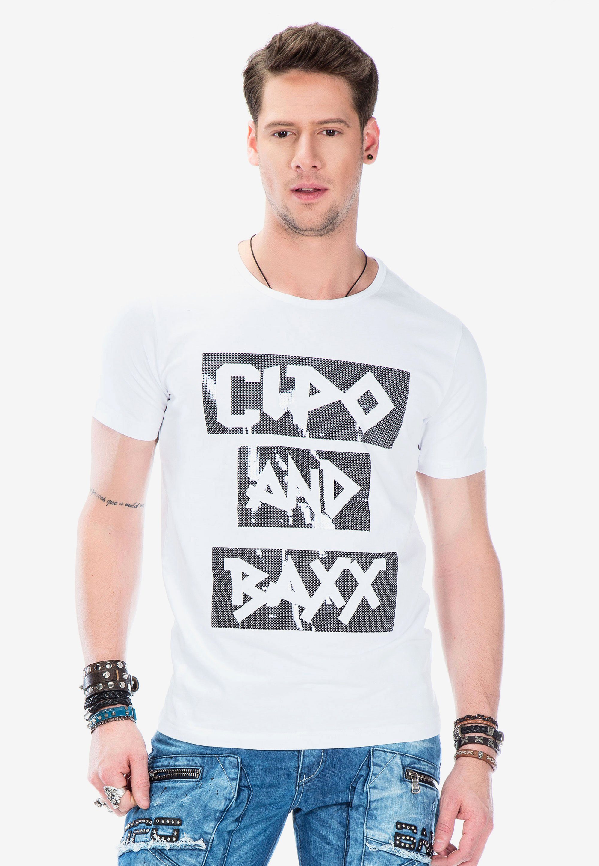 Cipo & Baxx mit weiß T-Shirt Foliendruck glänzendem