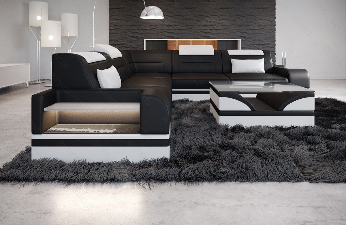 Sofa Dreams Ecksofa Leder Couch Form Bettfunktion Sofa L-Form L Trivento mit mit wahlweise Ledersofa, Ledersofa LED