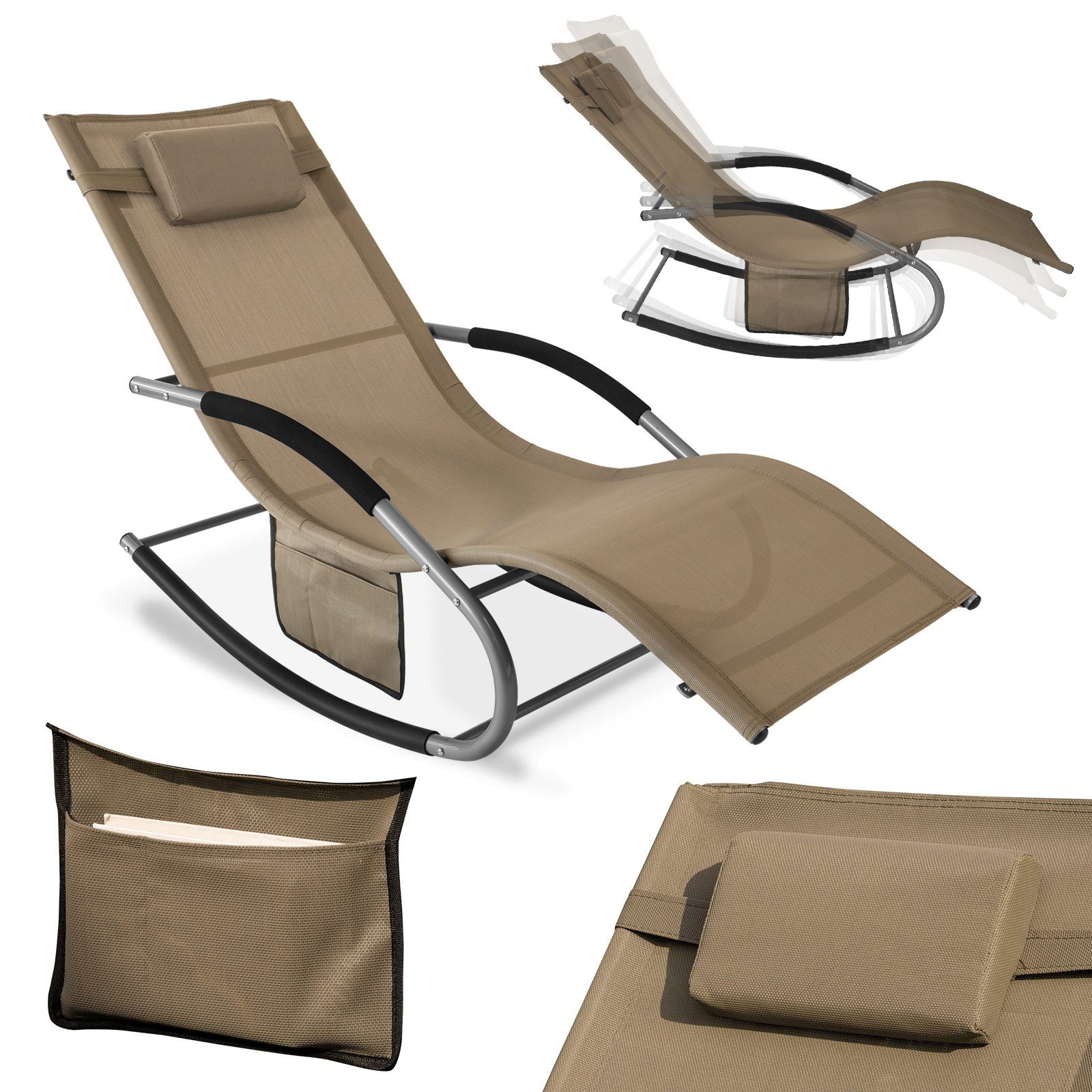SoBuy Sonnenliege mit Tasche Garten Metall Kunstfasergewebe Grau OGS28-HG günstig online kaufen