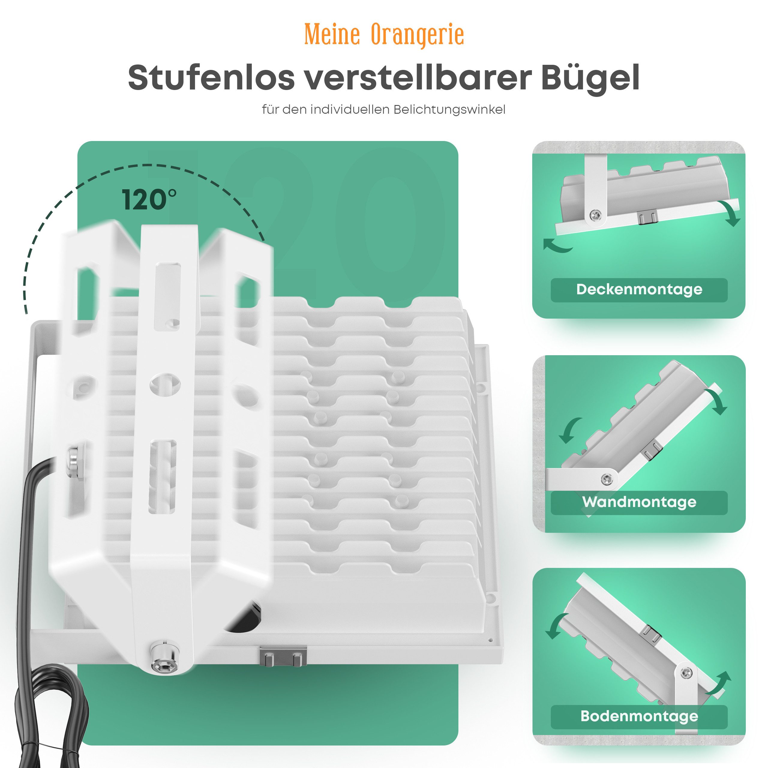 Meine Orangerie Pflanzenlampe 50W LED-Spezialleuchte zur Überwinterung von Pflanzen, LED fest integriert, 400-750nm, LED-Pflanzenlampe Speziallichtquelle