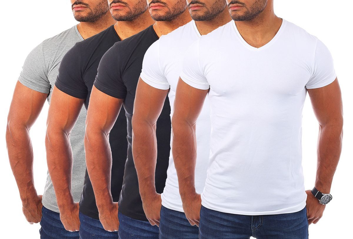 Young & Rich T-Shirt Herren Uni Basic V-neck V-Ausschnitt Unterziehshirt 1700 V-Ausschnitt unifarben kurzarm slim fit