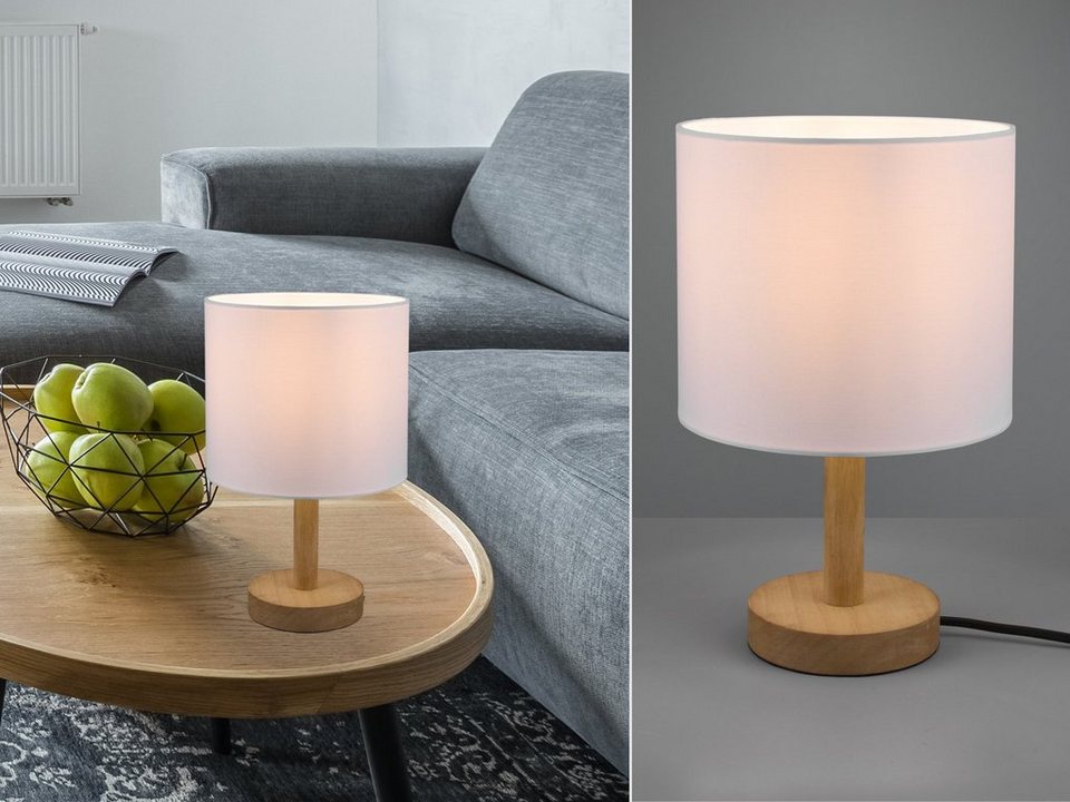 meineWunschleuchte LED Tischleuchte, mit HolzFuß & Stoff