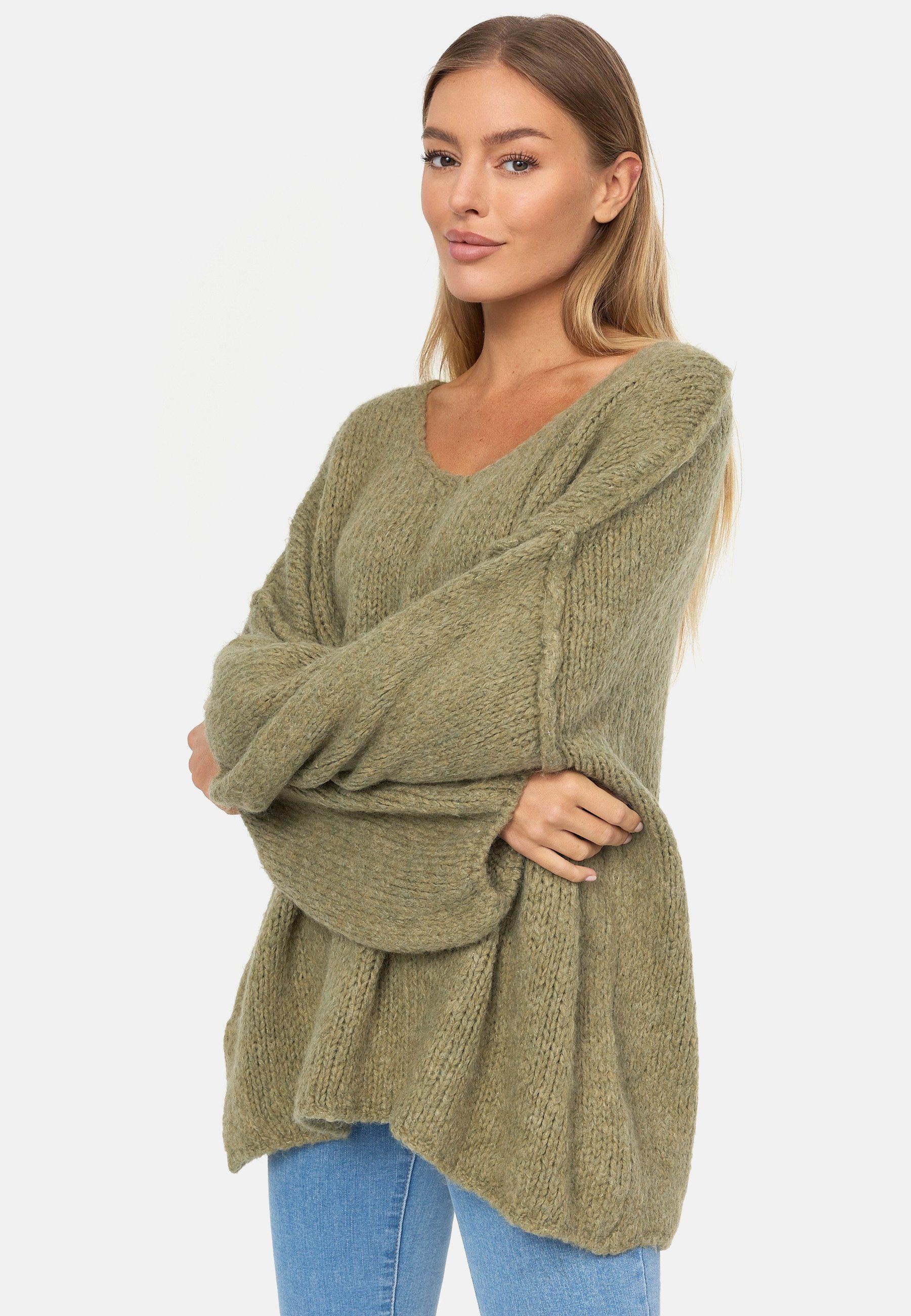 Strickpullover V-Ausschnitt Decay femininem khaki mit