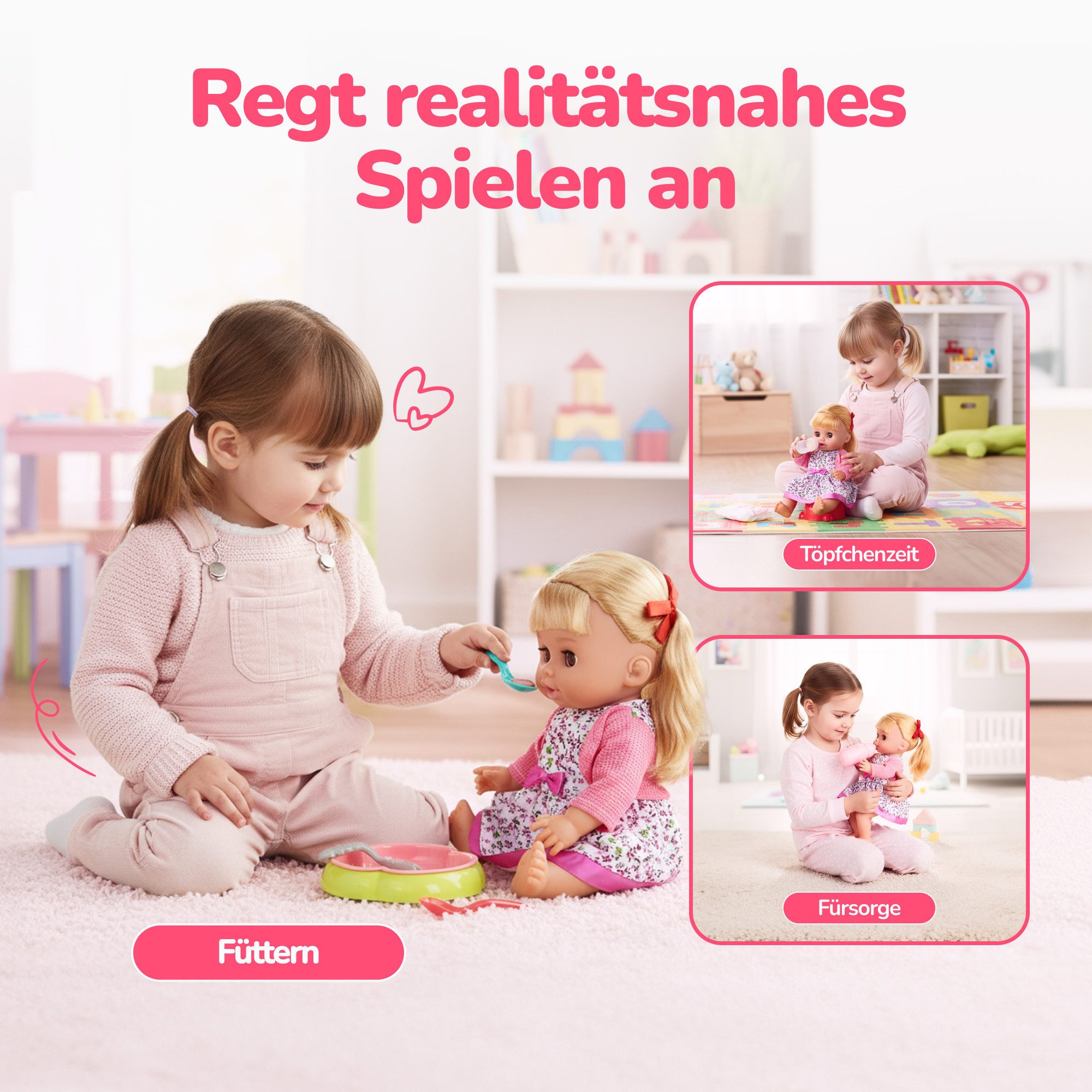 Kinderplay Dolls & Strollers Babypuppe Puppenbaby mit Zubehör – sprechende Babypuppe für Rollenspiel (Set)