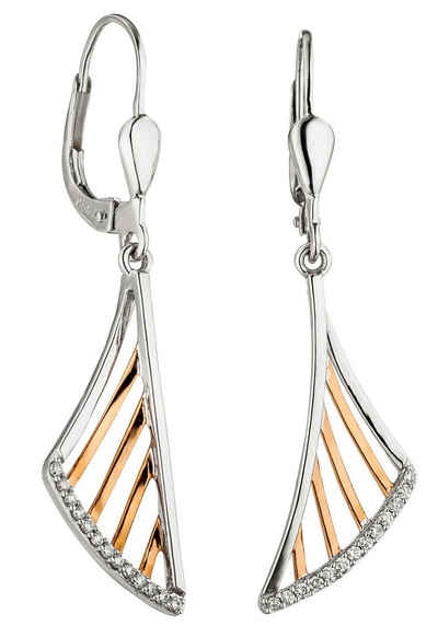 JOBO Paar Ohrhänger Ohrringe mit 26 Diamanten, 585 Gold bicolor
