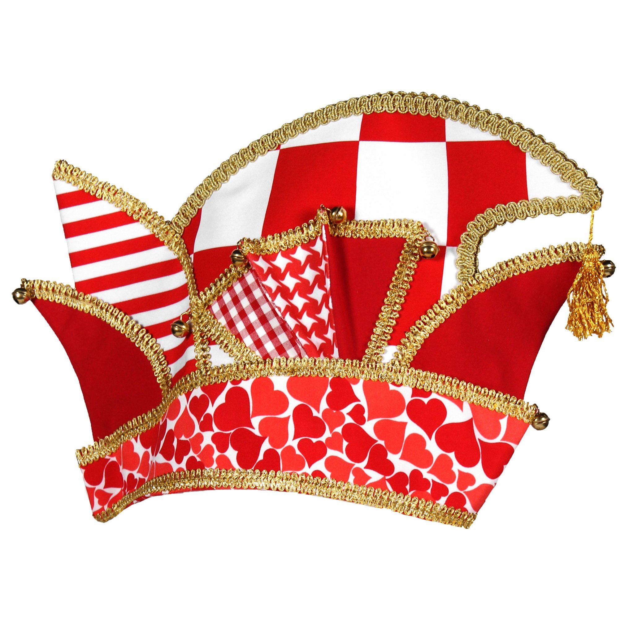 thetru Kostüm Komiteemütze Patchwork rot-weiß, Bunt gemusterte Prinzenkappe günstig online kaufen