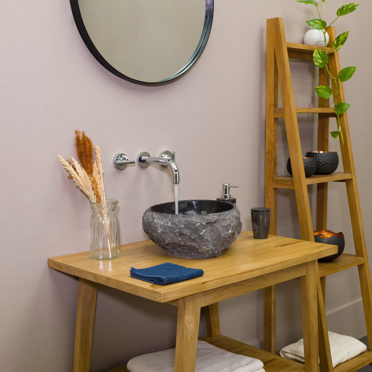 wohnfreuden Aufsatzwaschbecken Andesit Waschbecken EROSI 30 cm mit Naturkante anthrazit (Kein Set), NEW-6771