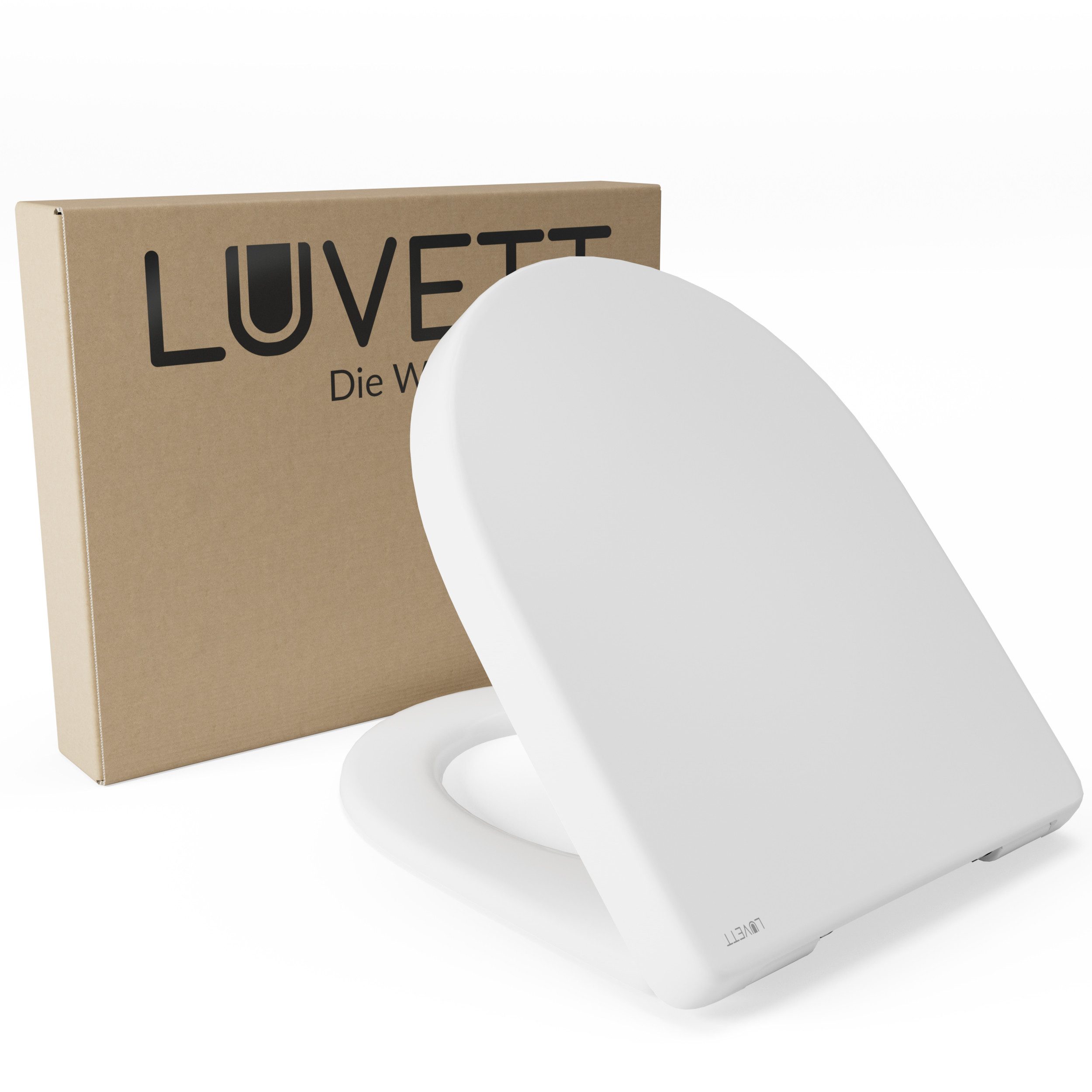 LUVETT WC-Sitz D140 Softclose Absenkautomatik, Duroplast, Geberit Renova Icon, D-Form (2 Montagevarianten von oben), mit Original SoftClose® Absenkautomatik, Duroplast, WrapOver