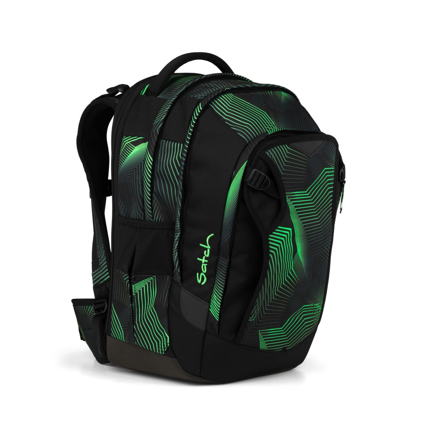 Satch Schulranzen Schulrucksack-Set MATCH PLUS Seismic Green 3-teilig (3-teilig), Schulranzen, ergonomisch, 30 + 5 Liter, 4 Fächer