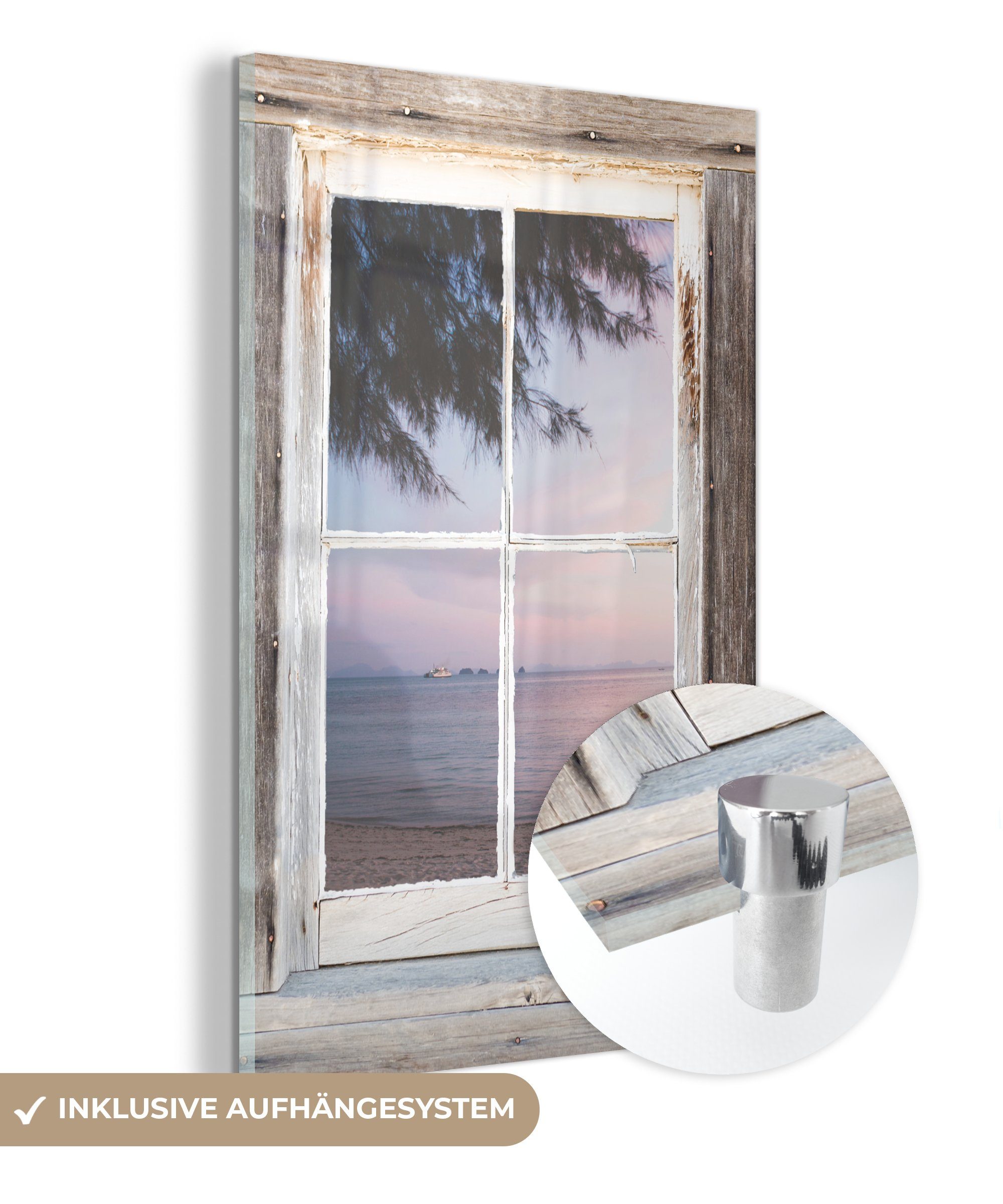 - - auf (1 - Acrylglasbild Glas Bilder Meer, - Wanddekoration Glasbilder Wandbild auf Aussicht Glas MuchoWow St), - Strand Foto