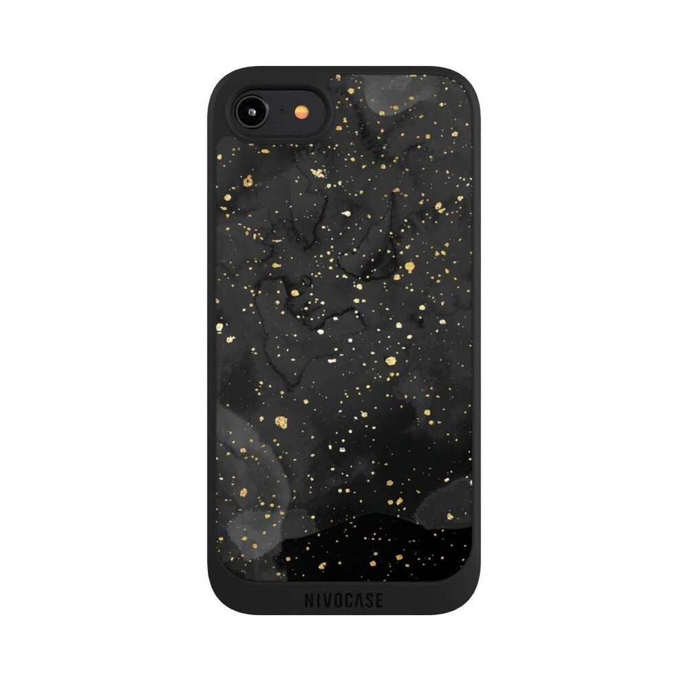 NIVOCASE Handyhülle Marmor Glitzer Look Gold & Kupfer Marble Black Gold Look Print, Apple iPhone 7 Handyhülle Hülle NIVOpure Case Schwarz