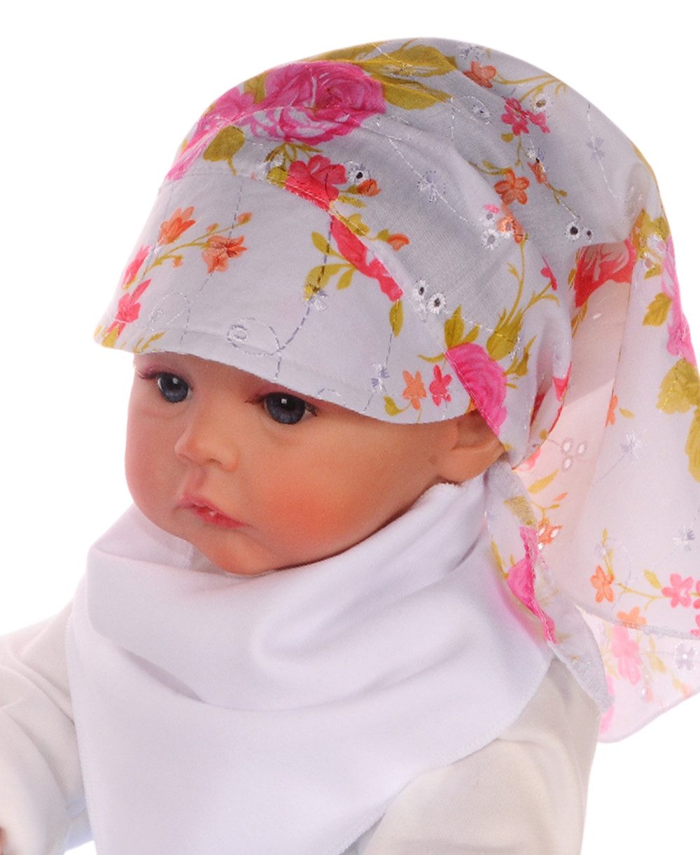 La Bortini Kopftuch Baby und Kinder Dreieckstuch Bandana Tuch Sommer Mütze, leicht, bestickt, Blumenstickerei, Universelle Größe durch Bindebänder