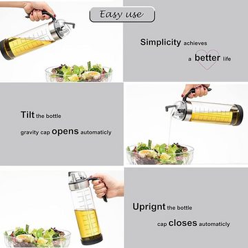 BlauCoastal Essigspender 550ml Auto Flip Olivenöl-Spender Flasche, (1-tlg., Glas, Edelstahl, Anti-Rutsch-Griff), Öl & Essig-Spender für BBQ, Salat, Küche