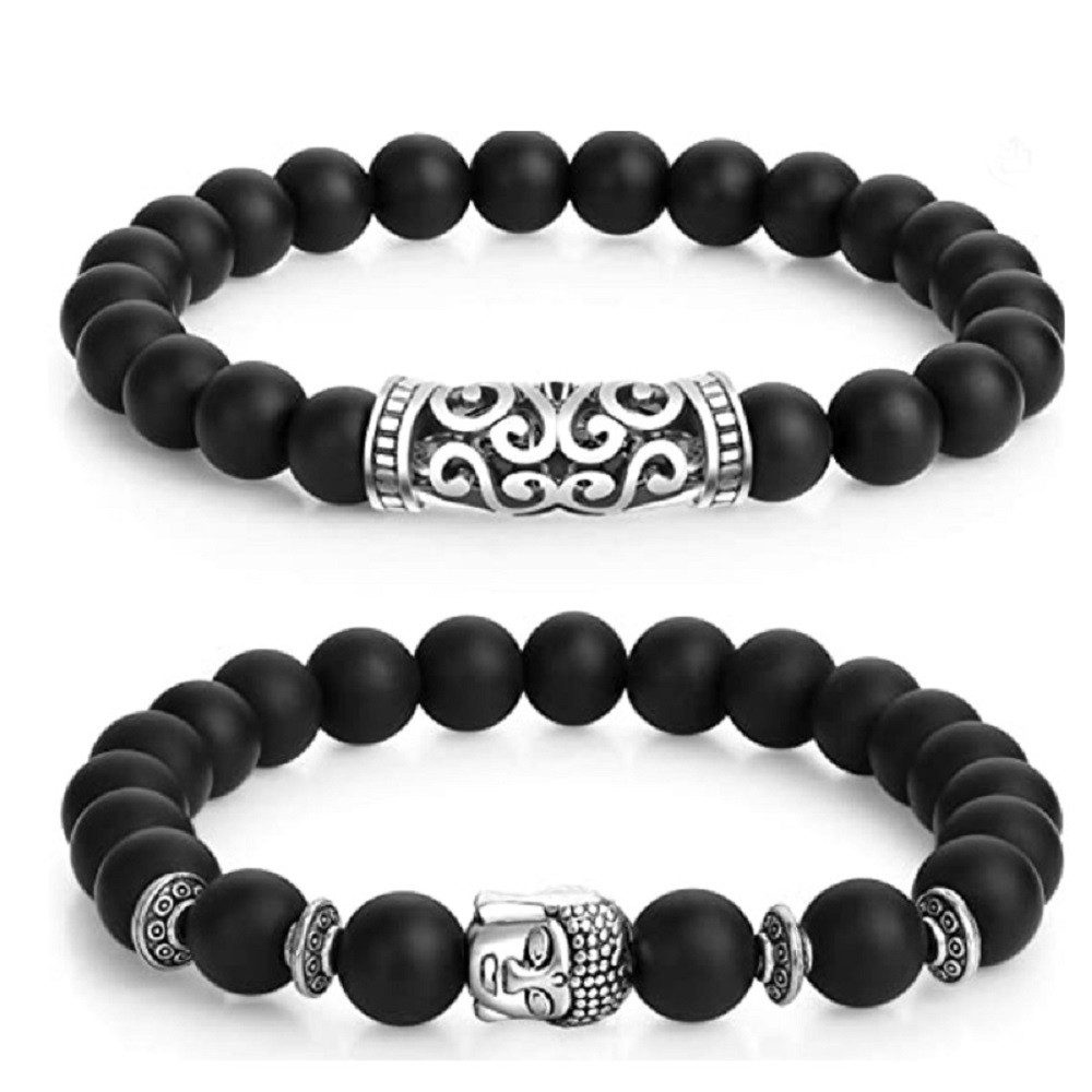 RAIKOU Armband aus schwarzem Onyx Ø 8 mm (2 Stück) – Elastikband, handarbei günstig online kaufen