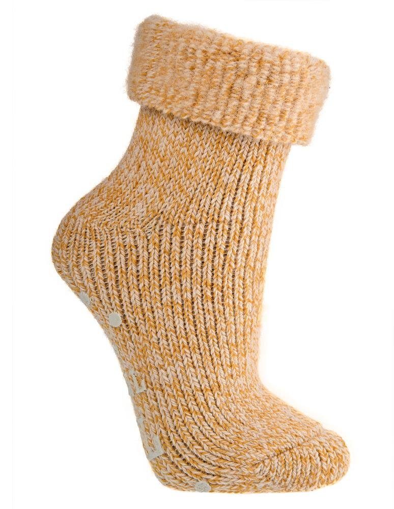 TippTexx 24 ABS-Socken 2 Paar ABS-Stoppersocken Wollsocken für Damen mit Umschlag Gelb