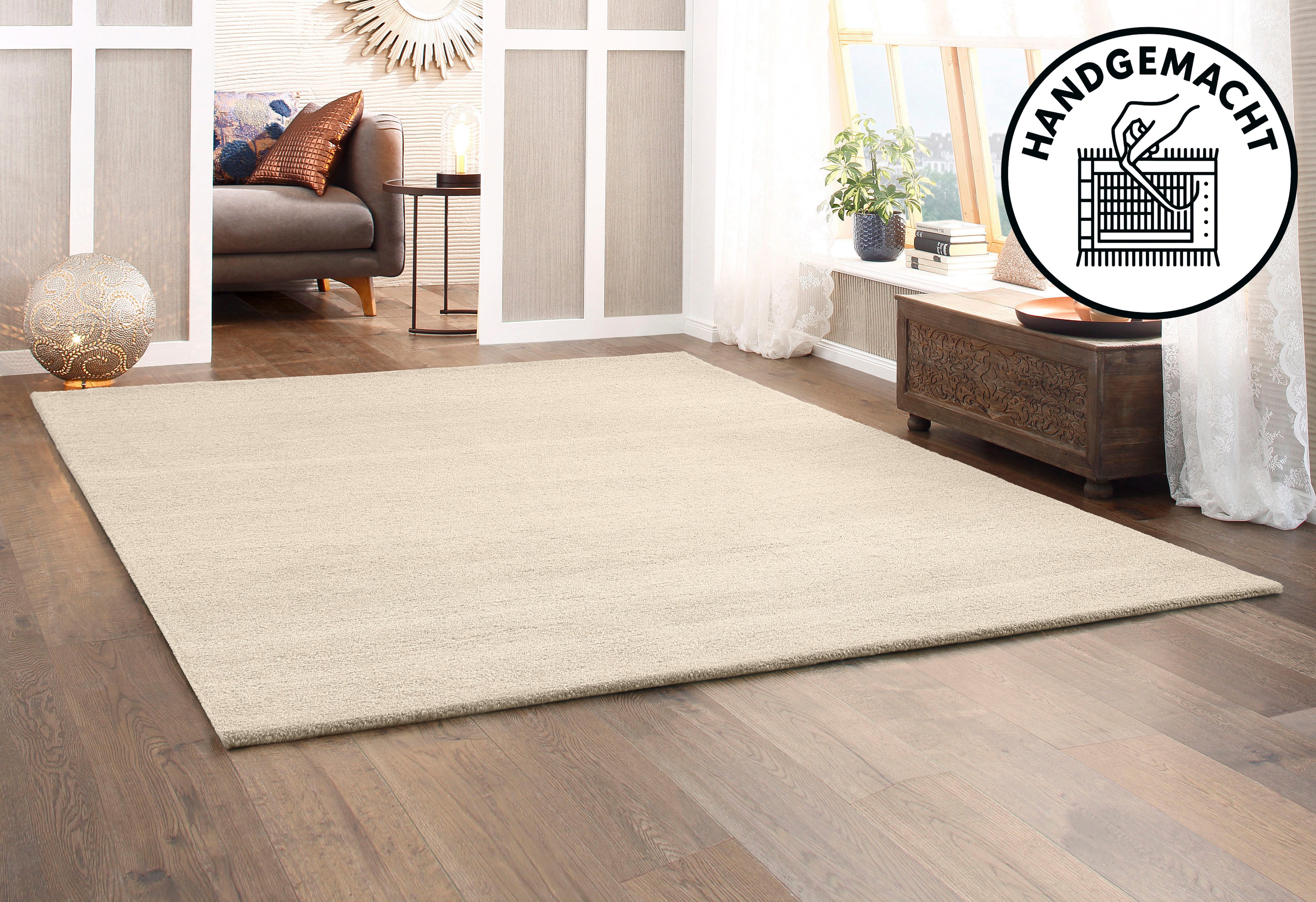 THEKO Wollteppich Janne, Berber Teppich, Wolle, meliert, handgearbeitet, rechteckig, Höhe: 20 mm, handgetuftet, Wohnzimmer, Schlafzimmer, Esszimmer