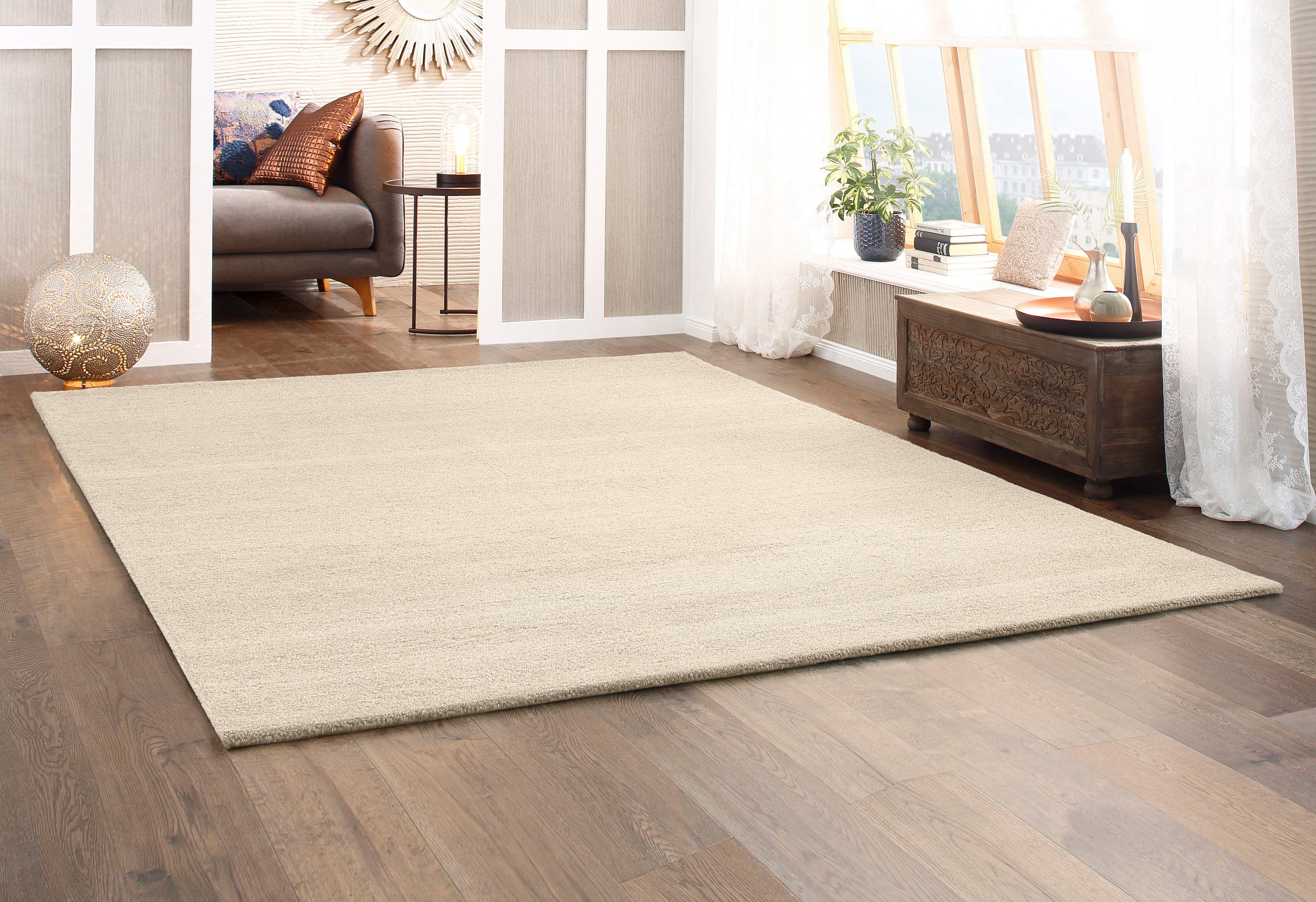 THEKO Wollteppich Janne, Berber Teppich, Wolle, meliert, handgearbeitet, rechteckig, Höhe: 20 mm, handgetuftet, Wohnzimmer, Schlafzimmer, Esszimmer