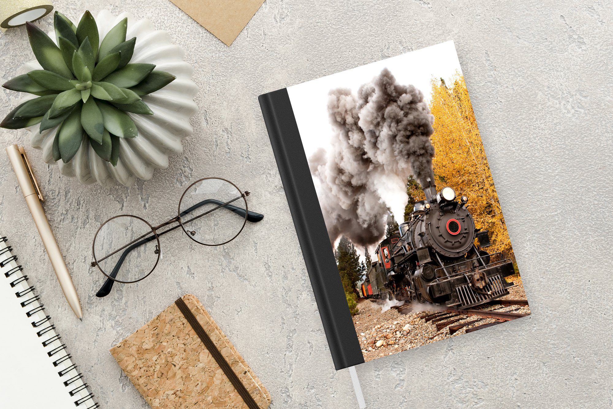MuchoWow Notizbuch Dampflokomotive mit schönen Tagebuch, Seiten, Merkzettel, Haushaltsbuch Rauchfahnen, Notizheft, 98 Journal, A5