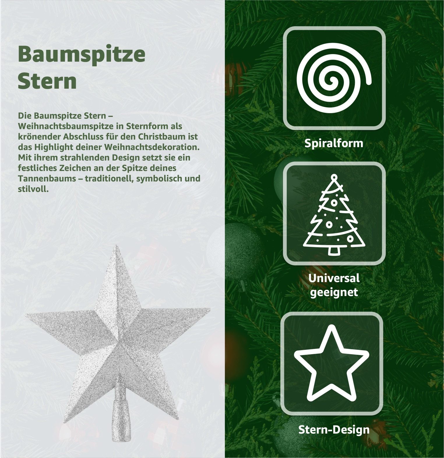 TK Gruppe Christbaumspitze Christbaumspitze für Weihnachtsbaum Baumspitze Aufsatz für Tannenbaum, wiederverwendbar