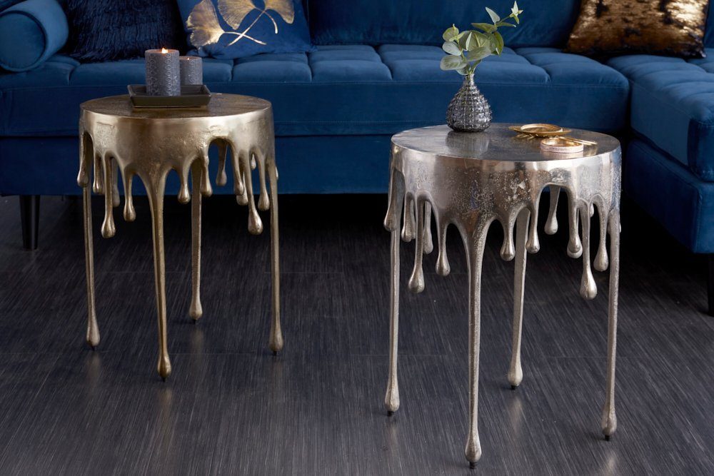 riess-ambiente Beistelltisch LIQUID LINE Ø50cm silber (Einzelartikel, 1-St), Wohnzimmer · Aluminium-Metall · rund · Tropfen-Design · Modern