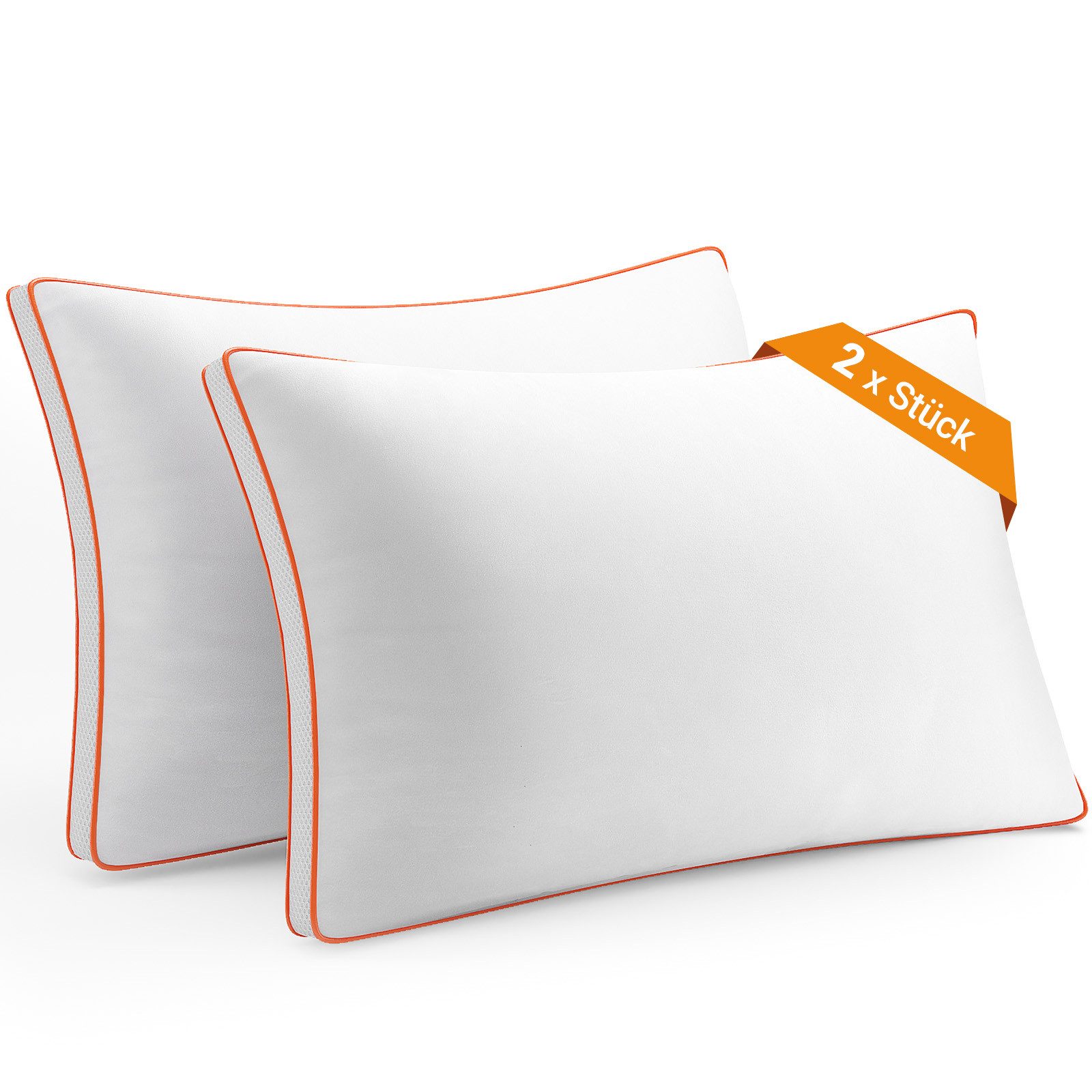 Wellos Kopfkissen kopfkissen 40x80, 80x80cm 2er Set, Füllung: 100% Polyester, Rückenschläfer, Seitenschläfer, Bauchschläfer, Set, 2-tlg