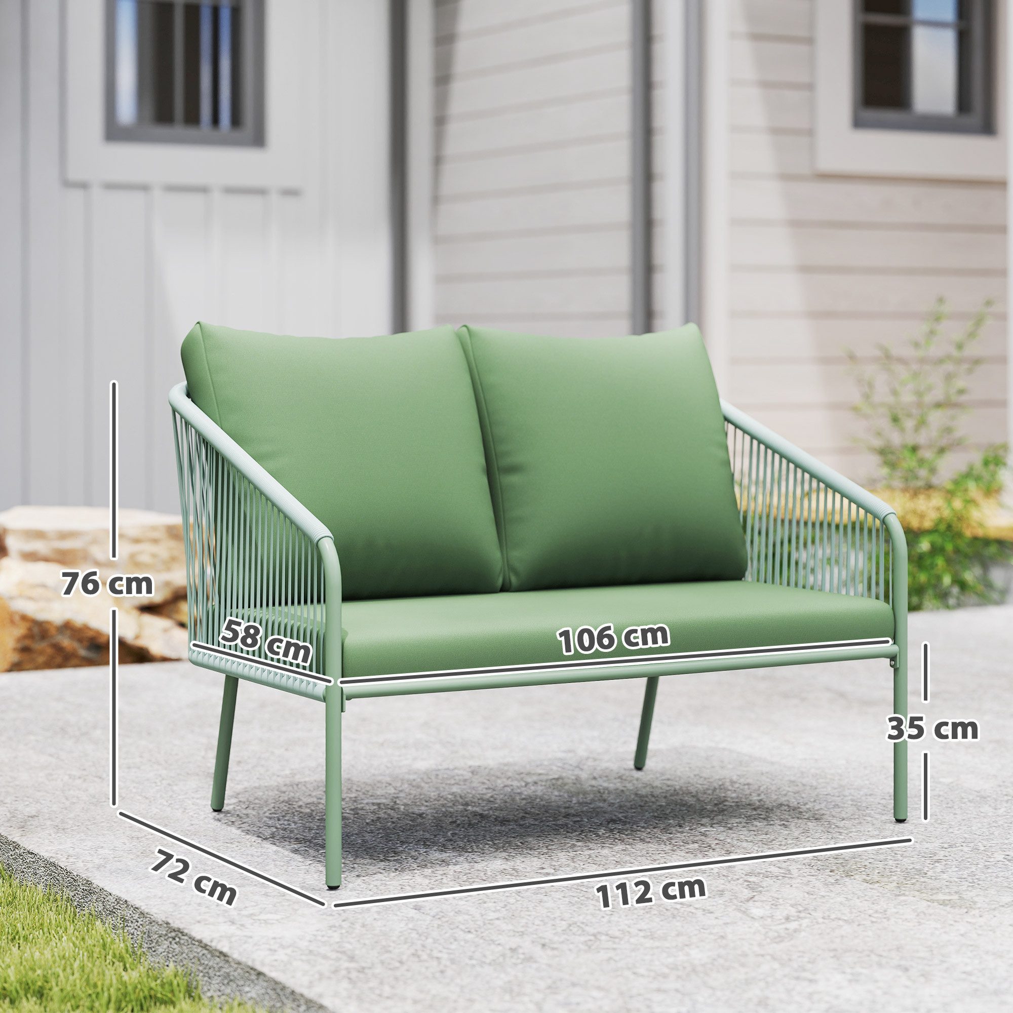 Outsunny Gartensofa mit Kissen, Gartensofa 1 Teile, Balkonmöbel 112 x 72 x 76 cm Grün