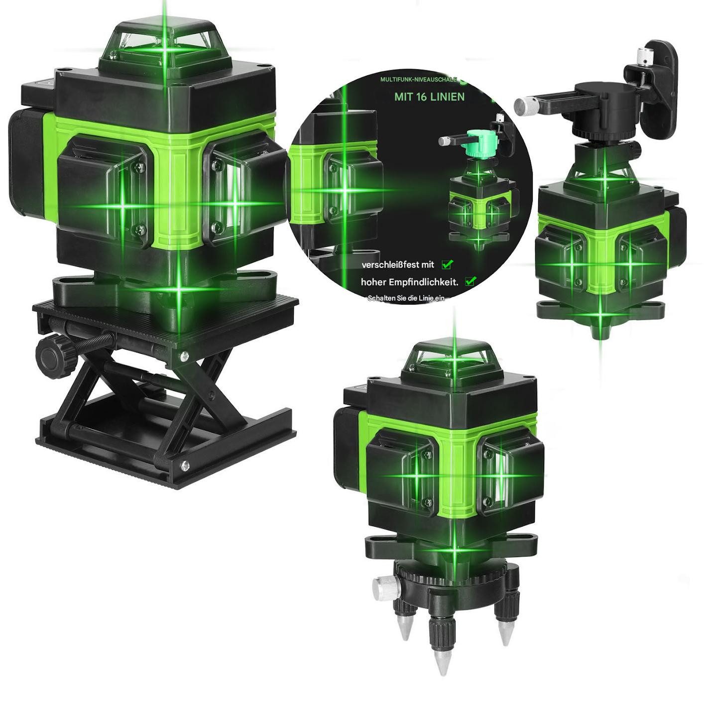 GARRYFIZH Laserwasserwaage Multifunktionales 4D 16 Linien Laser Level Laser-Nivelliergerät, mit 1.2m Stativ Vertikale Horizontale Neigungslinien