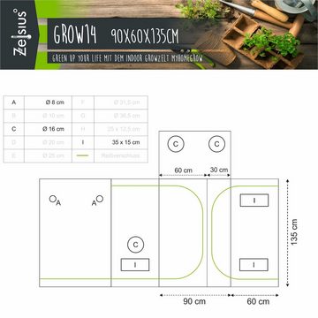 Zelsius Gewächshaus Grow Tent 90 x 60 x 135 cm schwarz/grün Pflanzenzucht Indoor