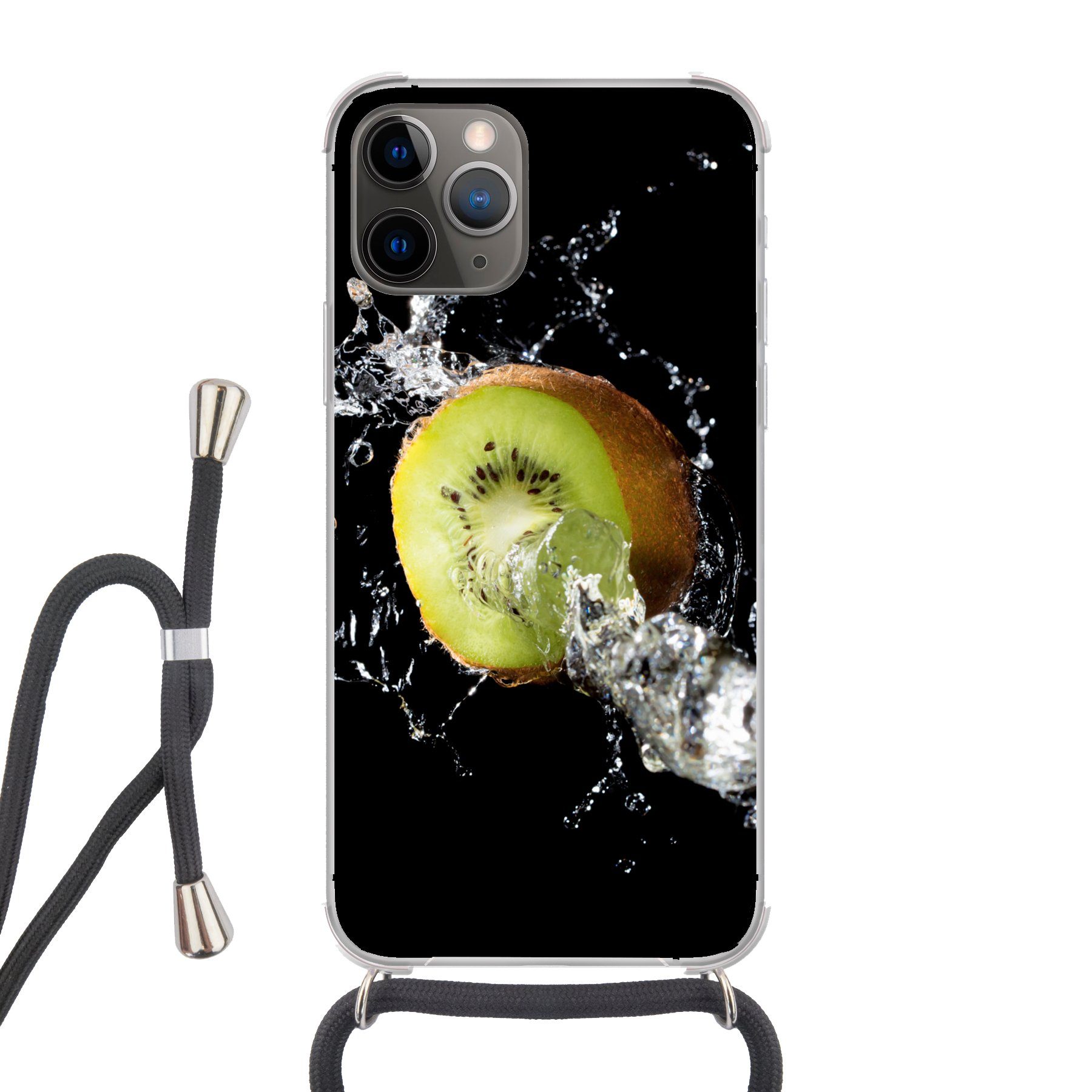 MuchoWow Handyhülle »Kiwi - Obst - Stillleben - Wasser - Schwarz«,  Handyhülle Telefonhülle Apple iPhone 12 Pro Max
